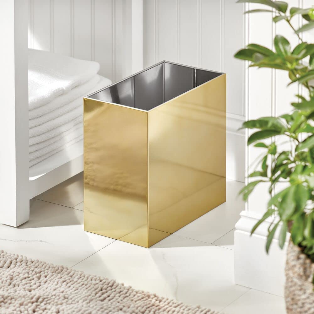 Mdesign Small Steel Rectangular 2.4 Gallon/9.1 Liter Trash Can, Waste Basket For Bathroom, Bedroom, Home Office - Holds Garbage,