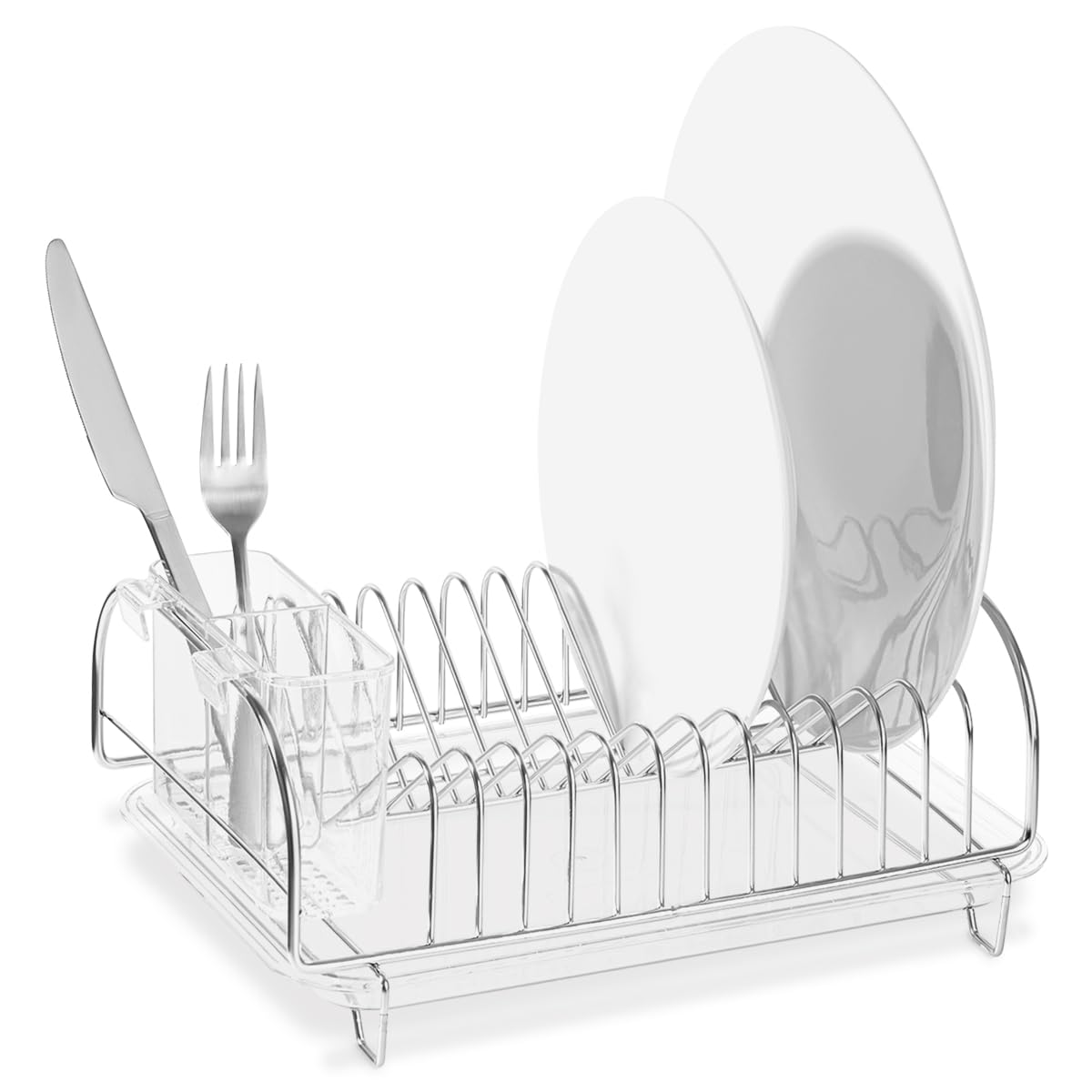 Better Houseware Stainless Steel Dish Drainer With Clear Plastic Tray And Cutlery Holder, Compact Space-Saving - Holds Up To 12