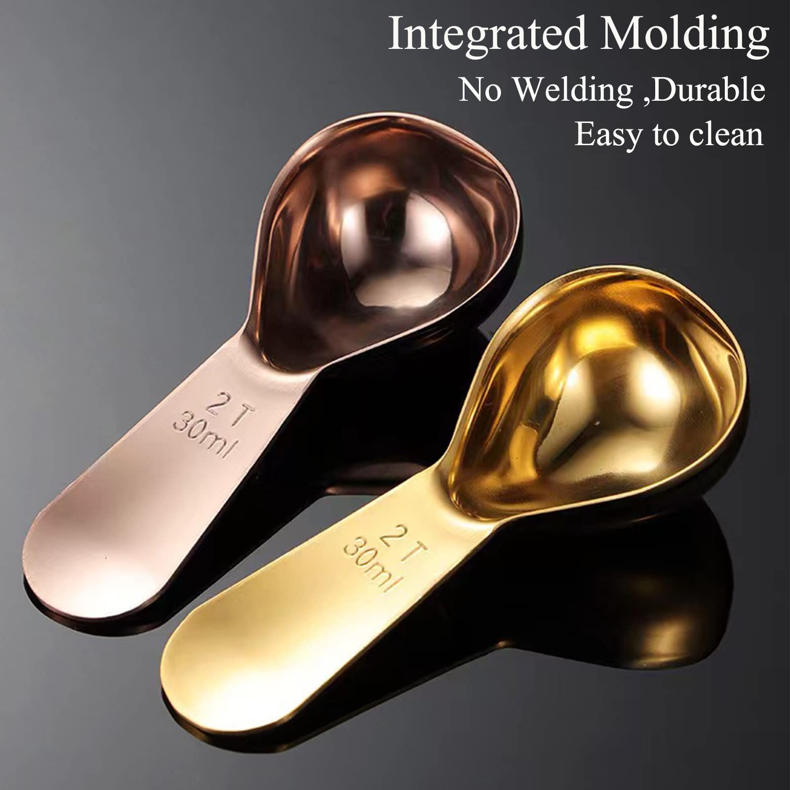 Measuring Spoon Coffee Scoop 2 Tablespoon Reusable 18/8 Stainless Steel Titanium Plating Good Size For Coffee Canister Easy To S