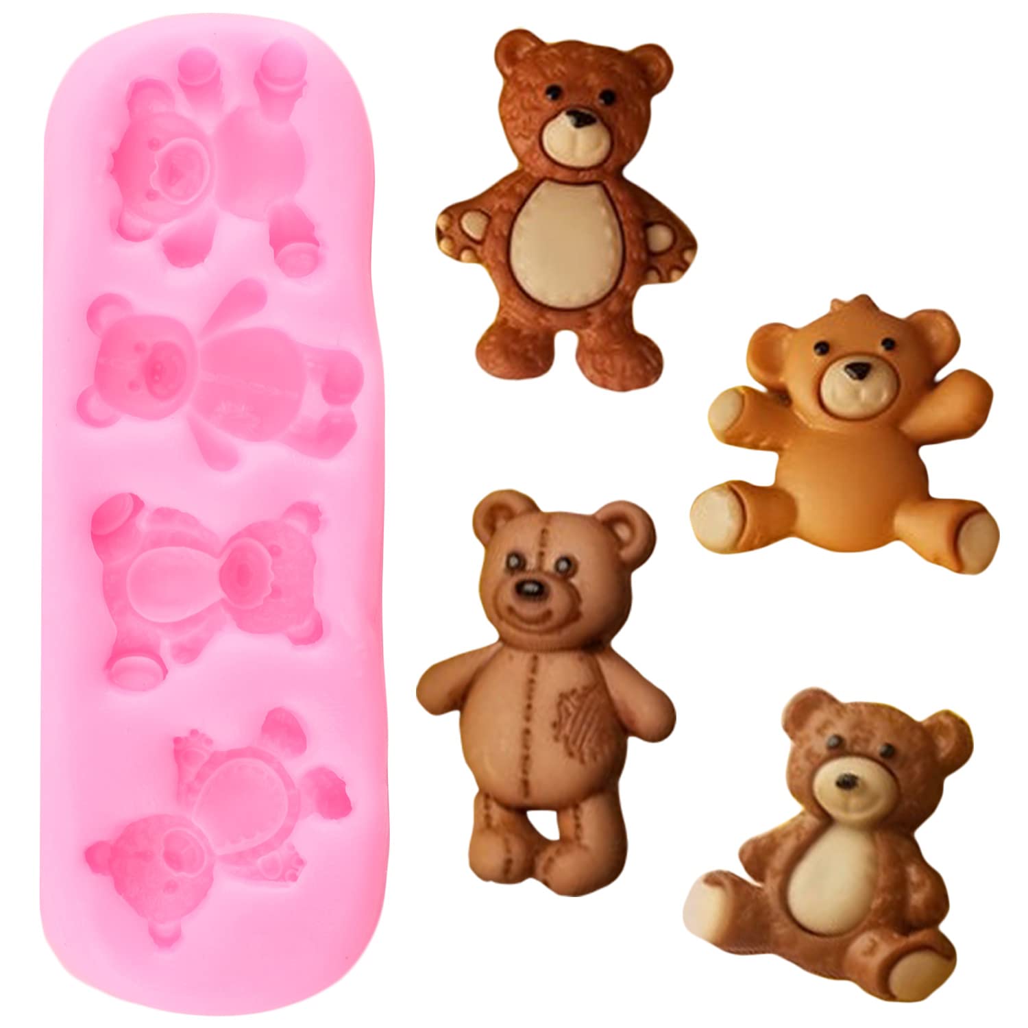 Zixiang Elephant Bear Panda Cat Silicone Fondant Molds For Chocolate Candy Resin Sugar Gum Paste Cake Decorating Set Of 4