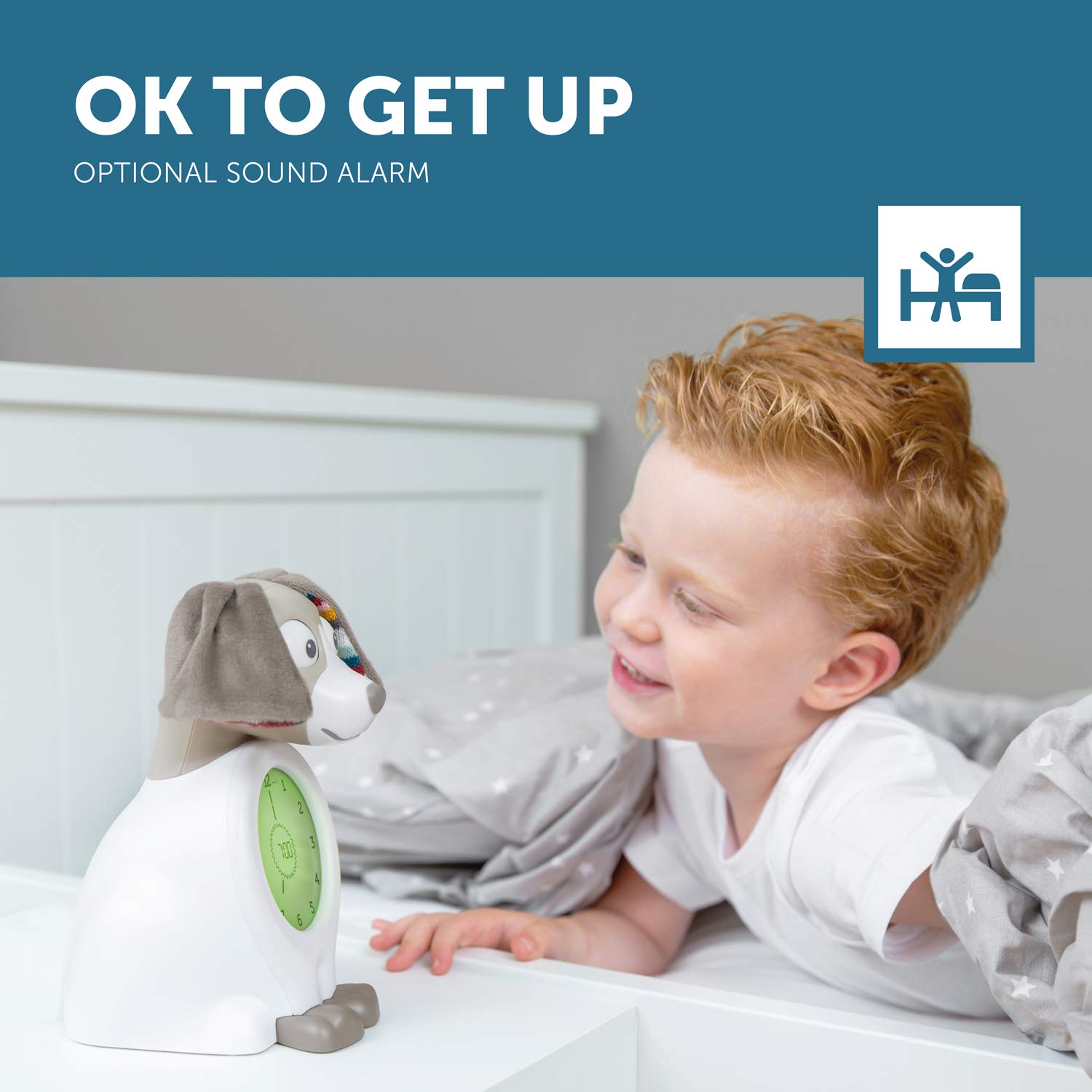 Zazu Davy The Dog - Sleep Trainer Clock & Nightlight for Kids - Light Up Alarm Clock  Helps Teach Your Child When to Wake up - Taupe