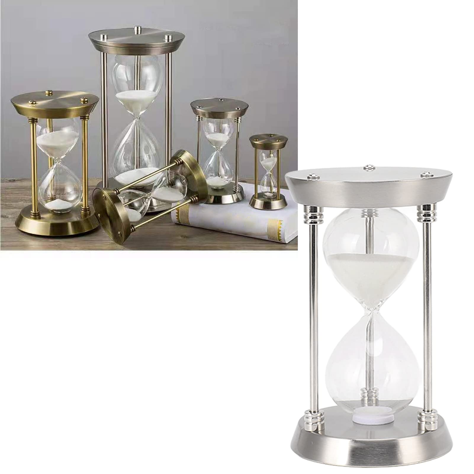 Fdit Metal Empty Hourglass Sand Timer Set Frame Sand Timer Clock Vintage High Glossy Sandglass Clock For Wedding Home Desk Offic