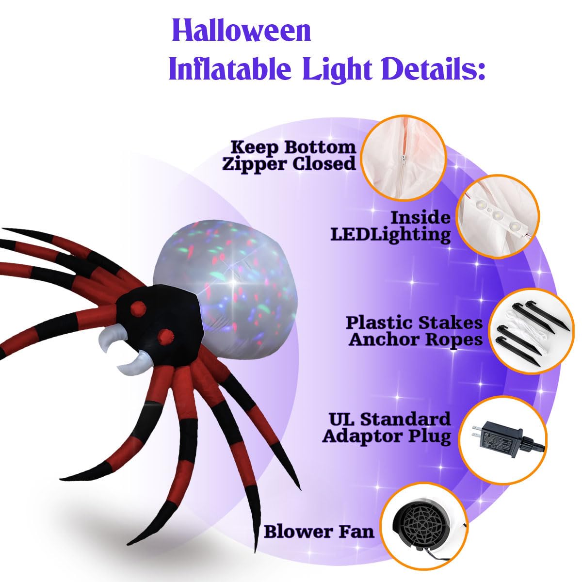 Decfine Halloween Blow up Inflatable Spider Decoration-Lighted Blow-Up for Home Yard Garden Indoor and Outdoor Decoration with B