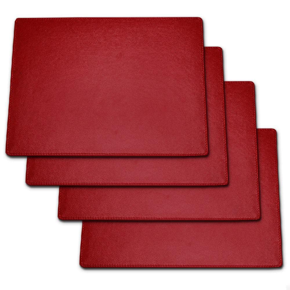 Faux Leather Placemats For Dinner Table - Pack Of 4 (Red (Plain))