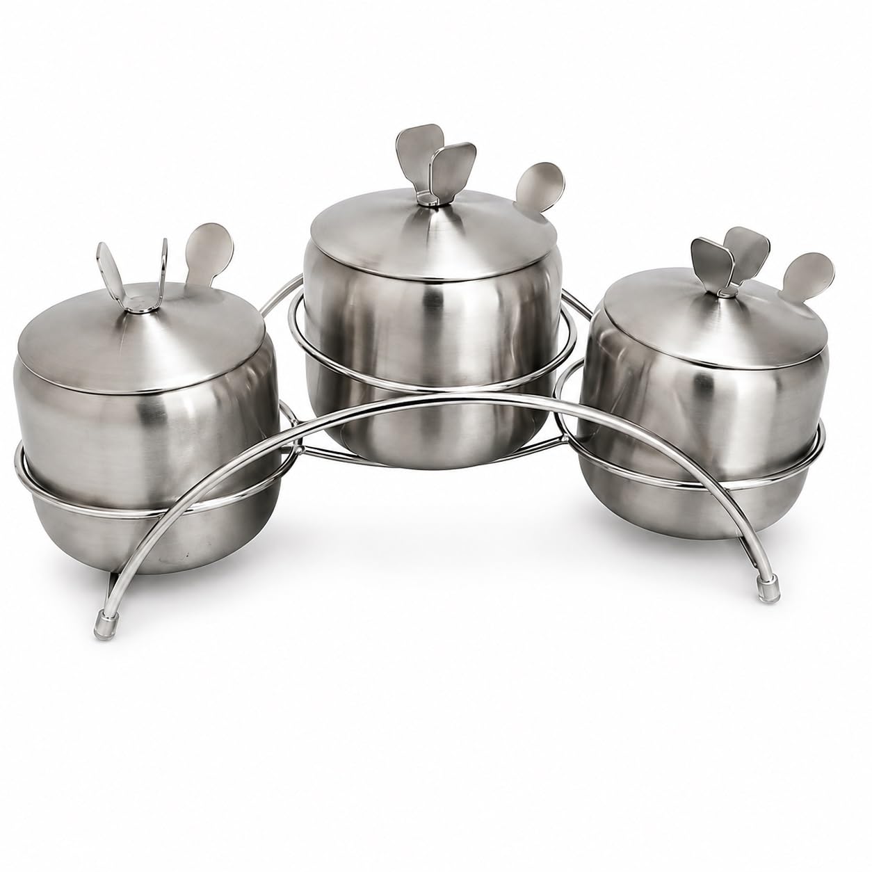 Maharaj Mall 3 Pieces Stainless Steel Seasoning Container Set with Lids Spoons & Stand, Condiment Jar Set for Spices Sauces Dry 