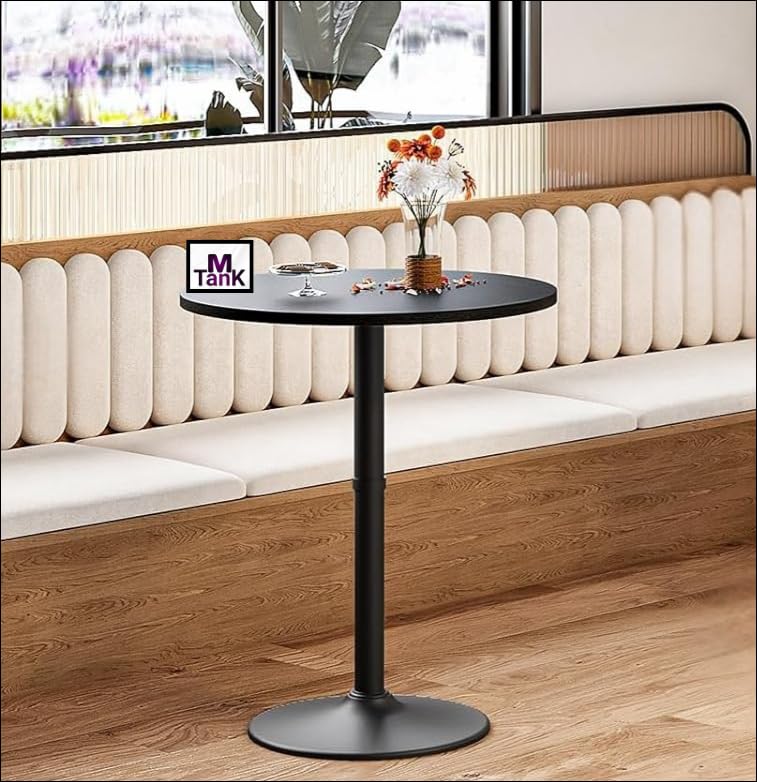 Mtank Modern Round Black Bistro Table18Inch C Shaped Small Cafe Table With Metal Base, Height Adjustable End Table, SpaceSavi