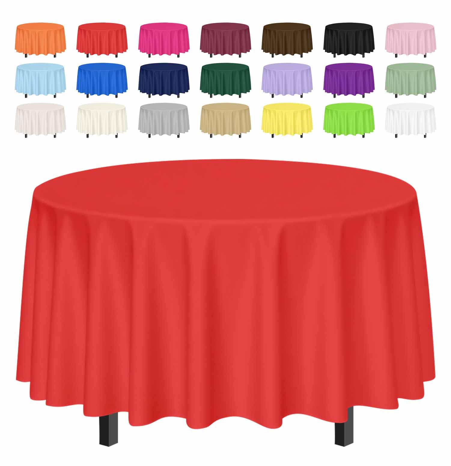 SietDESEO 4 Pack Red Tablecloth Round 84 x 84 Plastic Table Cover Waterproof Red Table Cloth Disposable for Wedding Birthday Bab