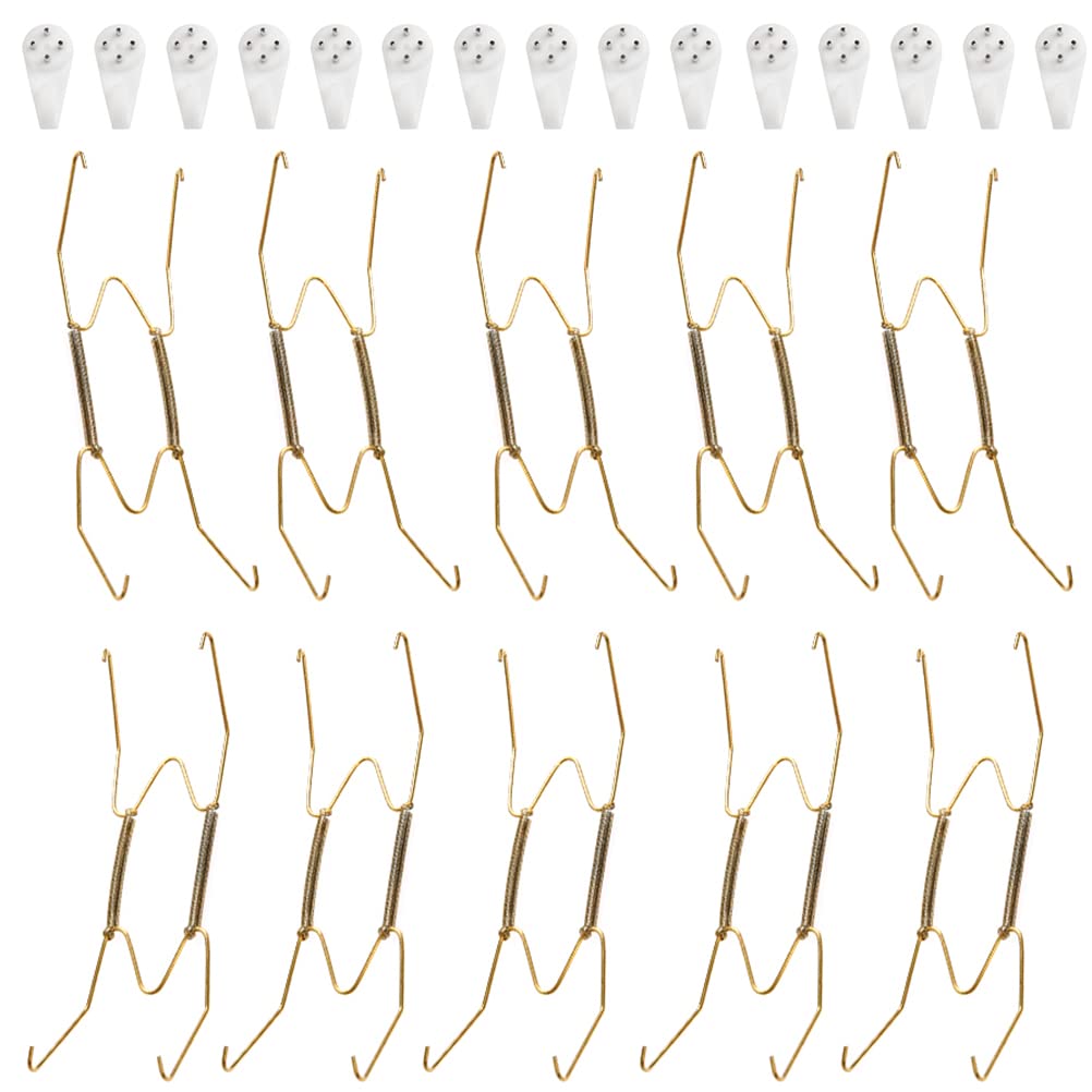 Foccts 10 Pcs Wire Plate Hangers, 8 Inch Plate Holders For The Wall And 15 Pack Wall Plate Hooks, Invisible Dish Display Plate H