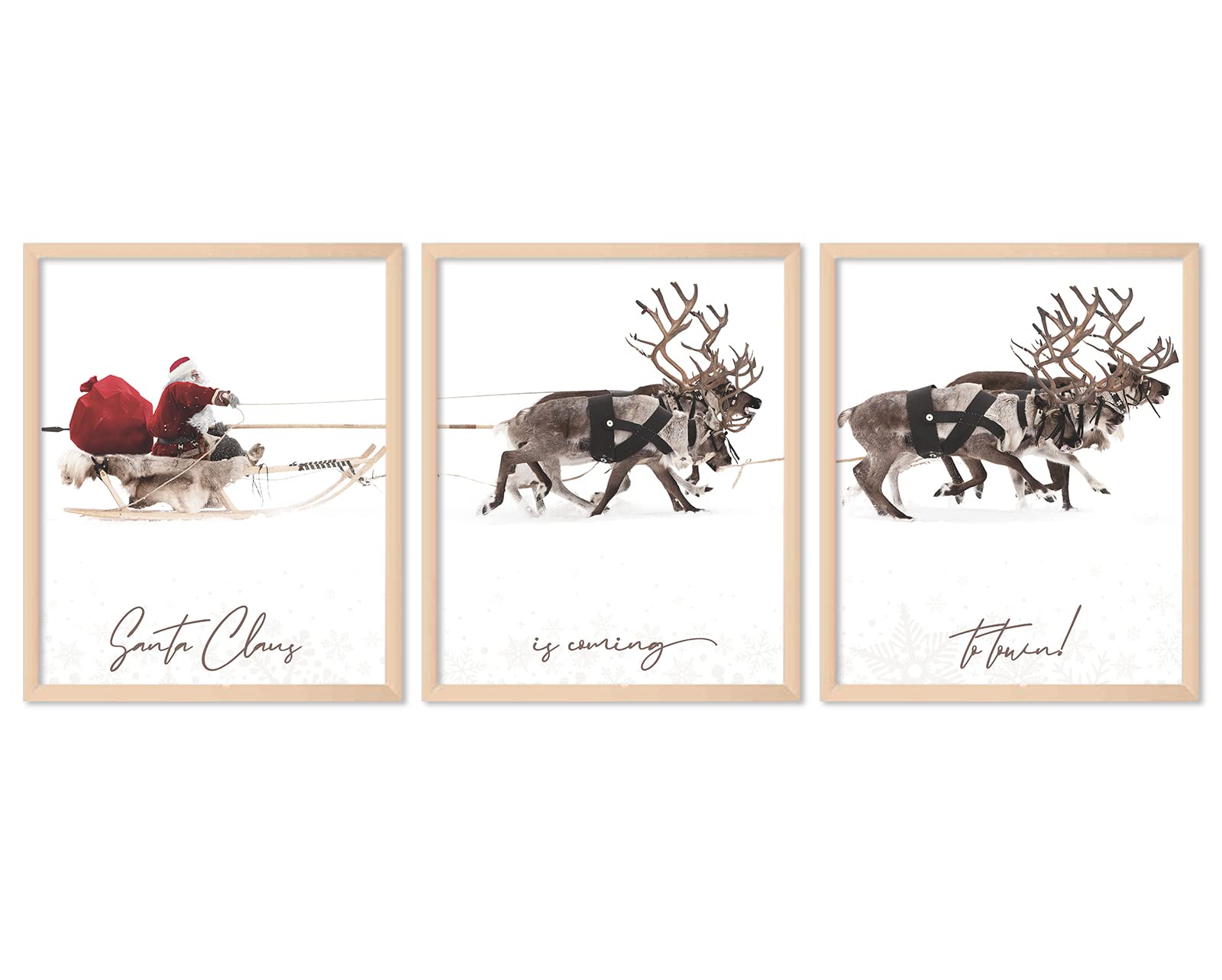 Anydesign 3Pcs Christmas Wall Art Prints 11X14In Santa Claus Reindeer With Sleigh Art Poster Decor Large Aesthetic Xmas Posters