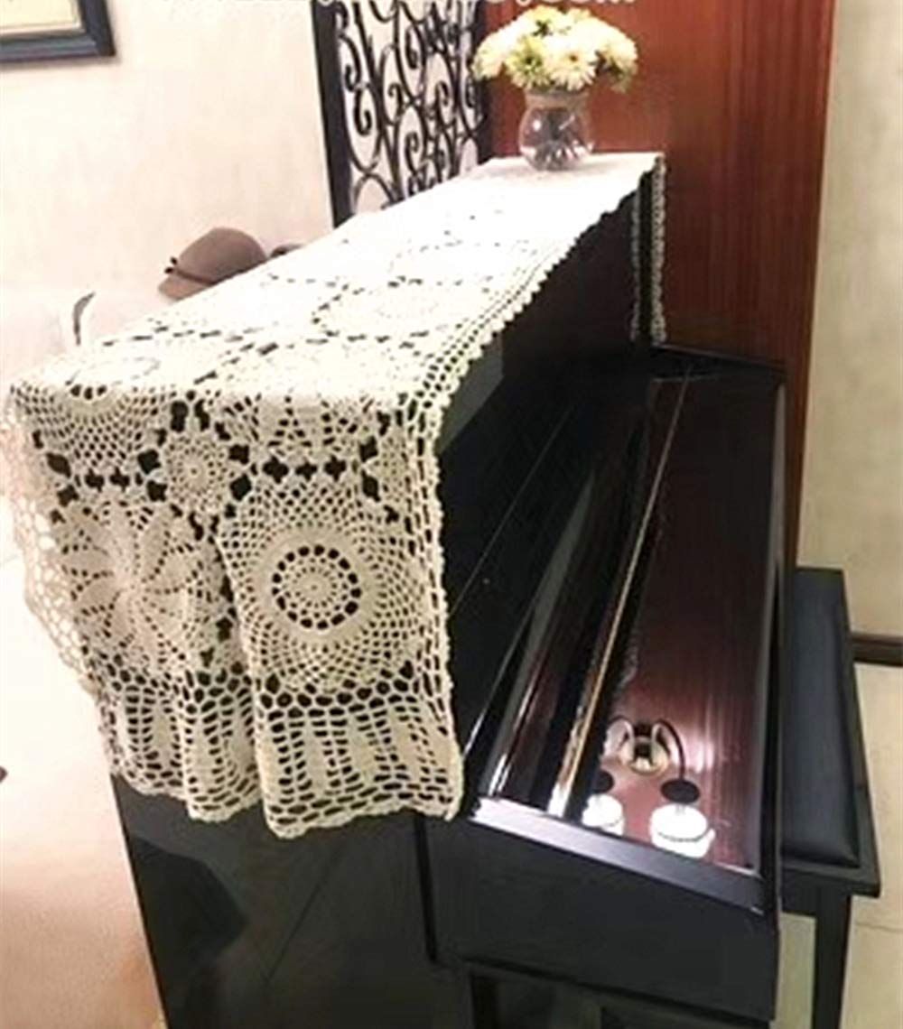 Ustide Rustic Floral Table Runner Hand Crochet Table Doily White Cotton Lace Table Decoration For Coffee Table 15''X70''