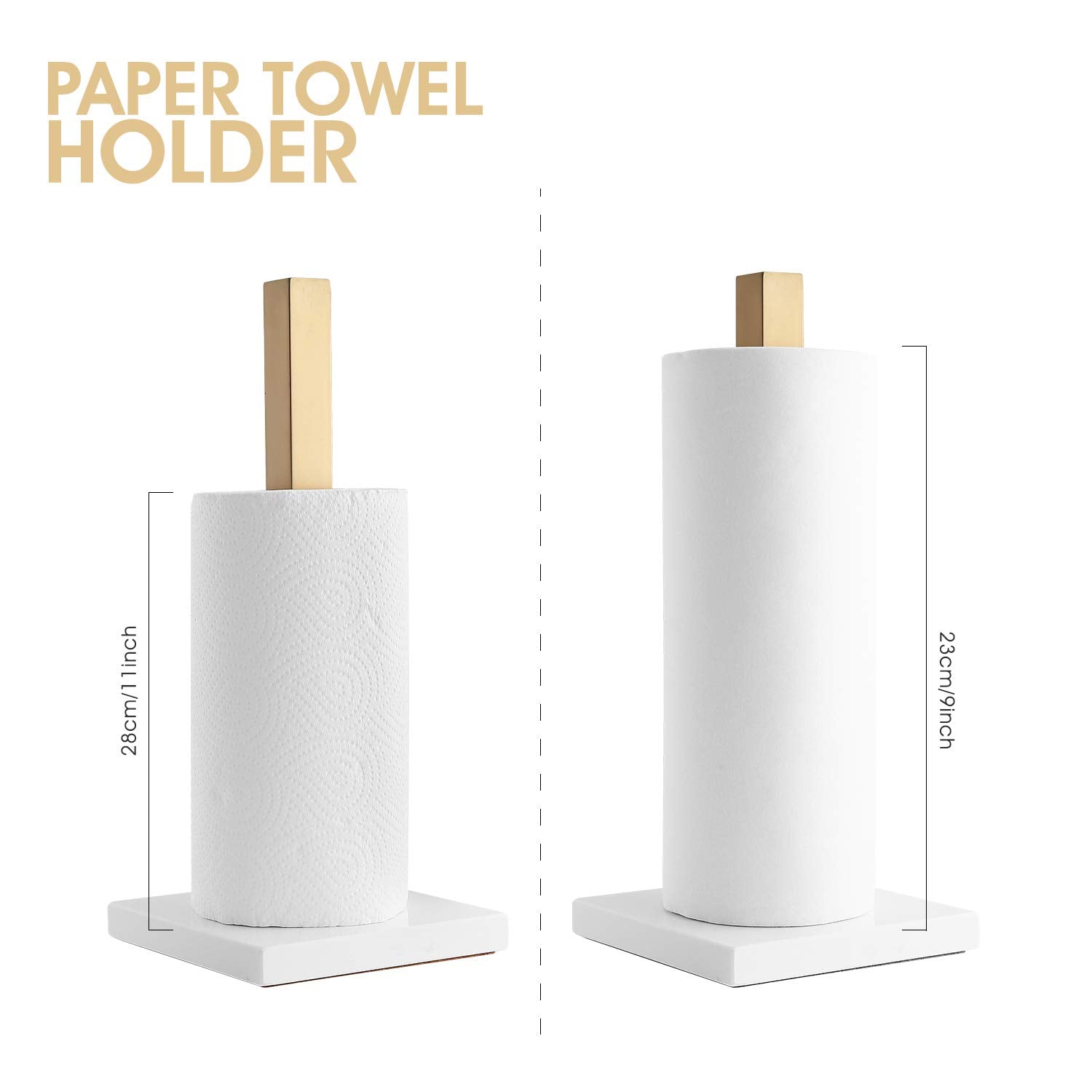 Lutavoy Paper Towel Holders Kitchen Standing Paper Towel Roll Holders With Marble Base Copper Plated(Kz20 Gold&White)