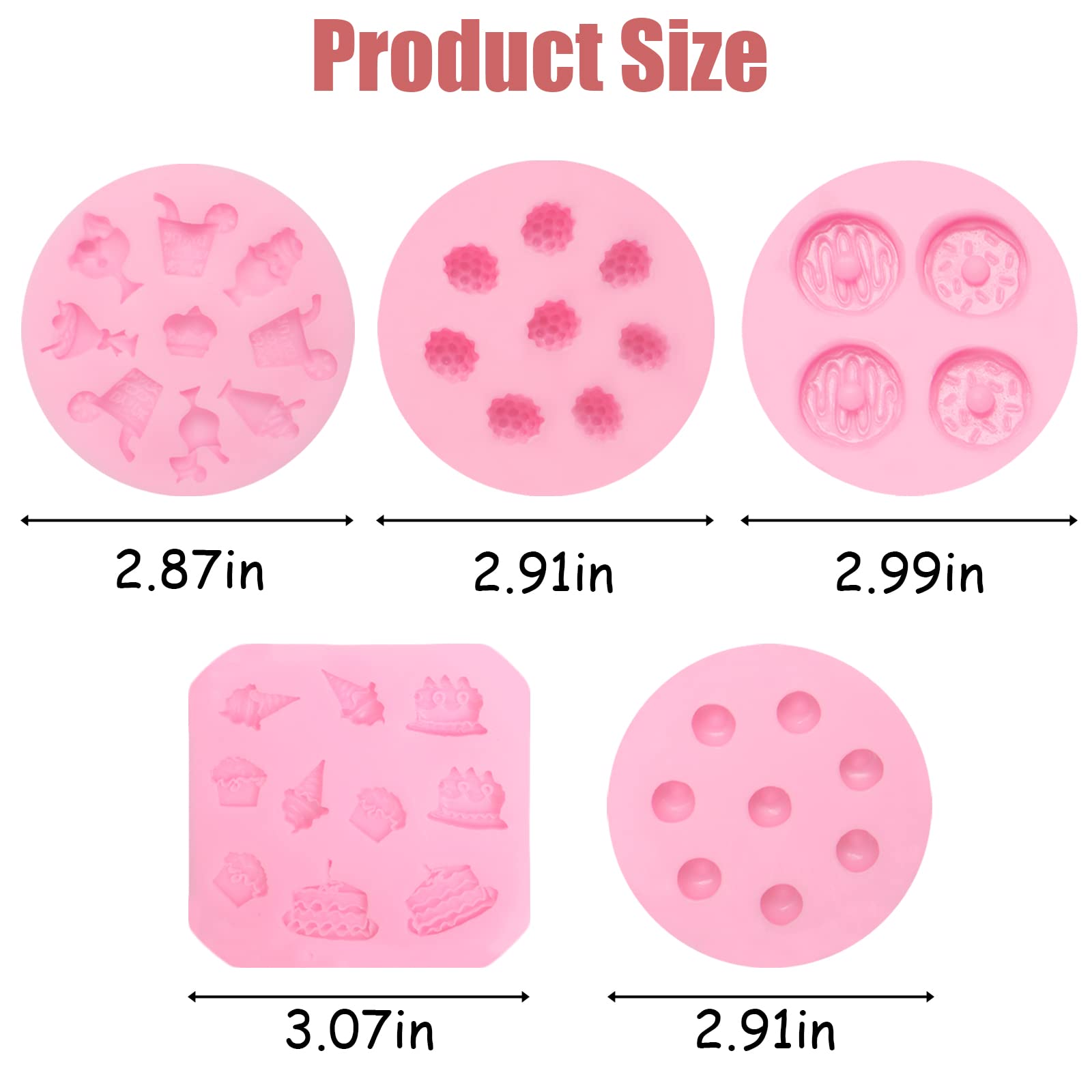 Ice Cream Donut Candy Cake Shapes Silicone Molds 5 Pcs, Fruit Blueberry Mulberry Fondant Mold For Chocolate Cake Decoration Cupc