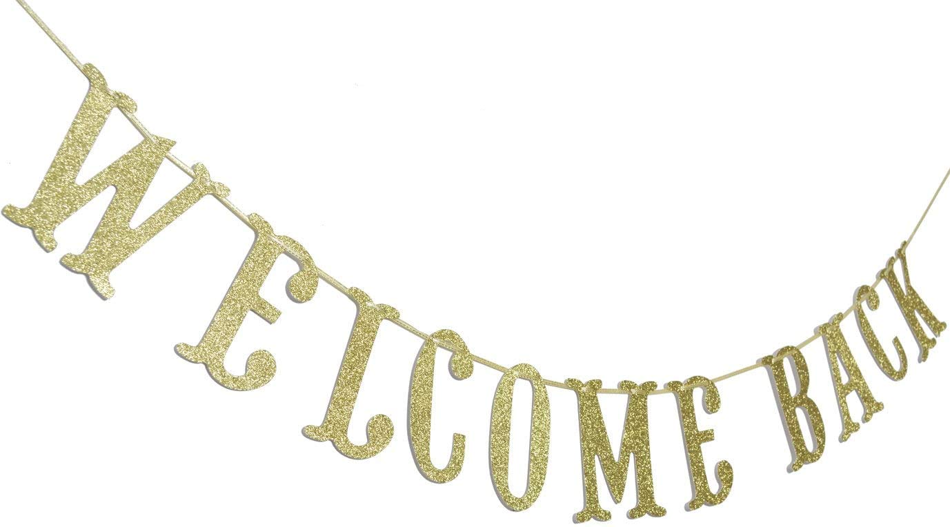 Welcome Back Gold Glitter Banner For Home Welcome, Homecoming, Back To School, Retiring From The Army, Home Party Decoration Bac