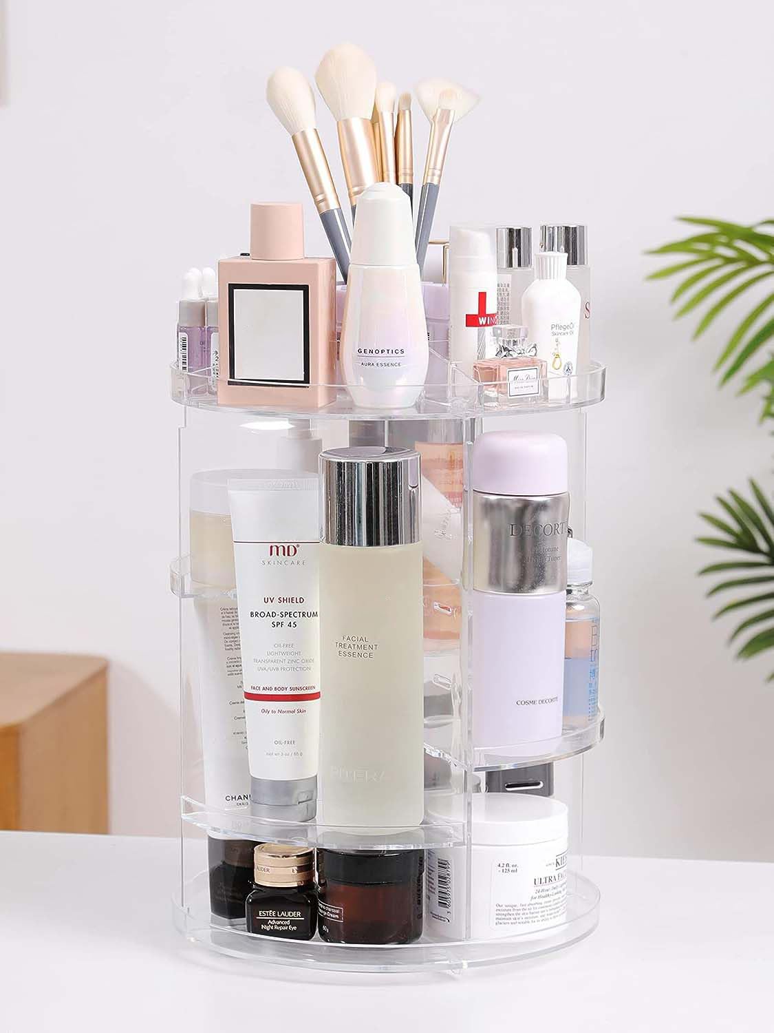 Aloxe Makeup Organizer, 360 Degree Rotating Cosmetic Storage Organizer, 7 Adjustable Layers Large Capacity Makeup Display Case, 