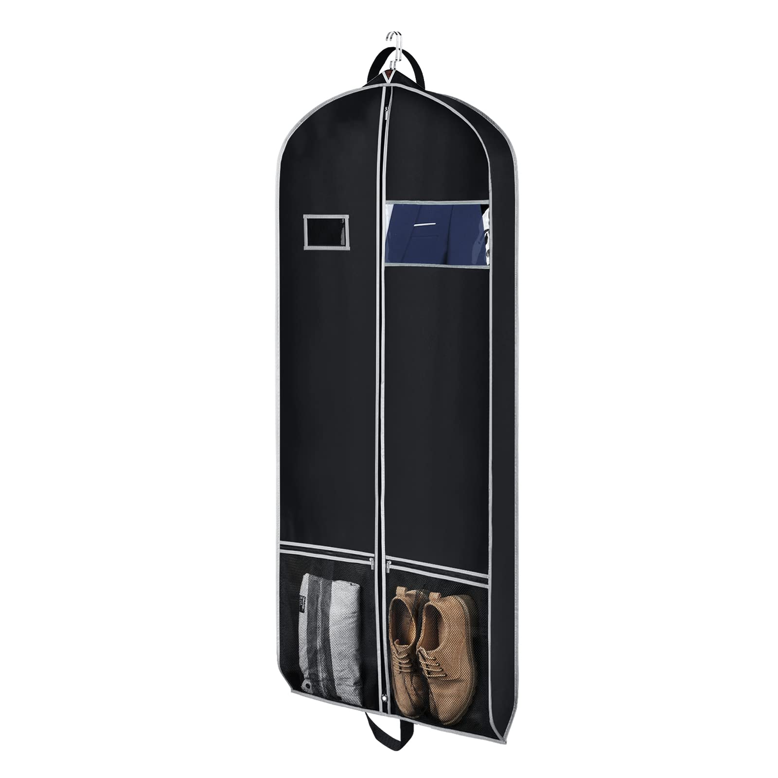 Zilink Long Dress Garment Bags For Travel 60'' Dress Suit Cover For Storage With 2 Large Mesh Pockets And A Pvc Card Holder, Bla
