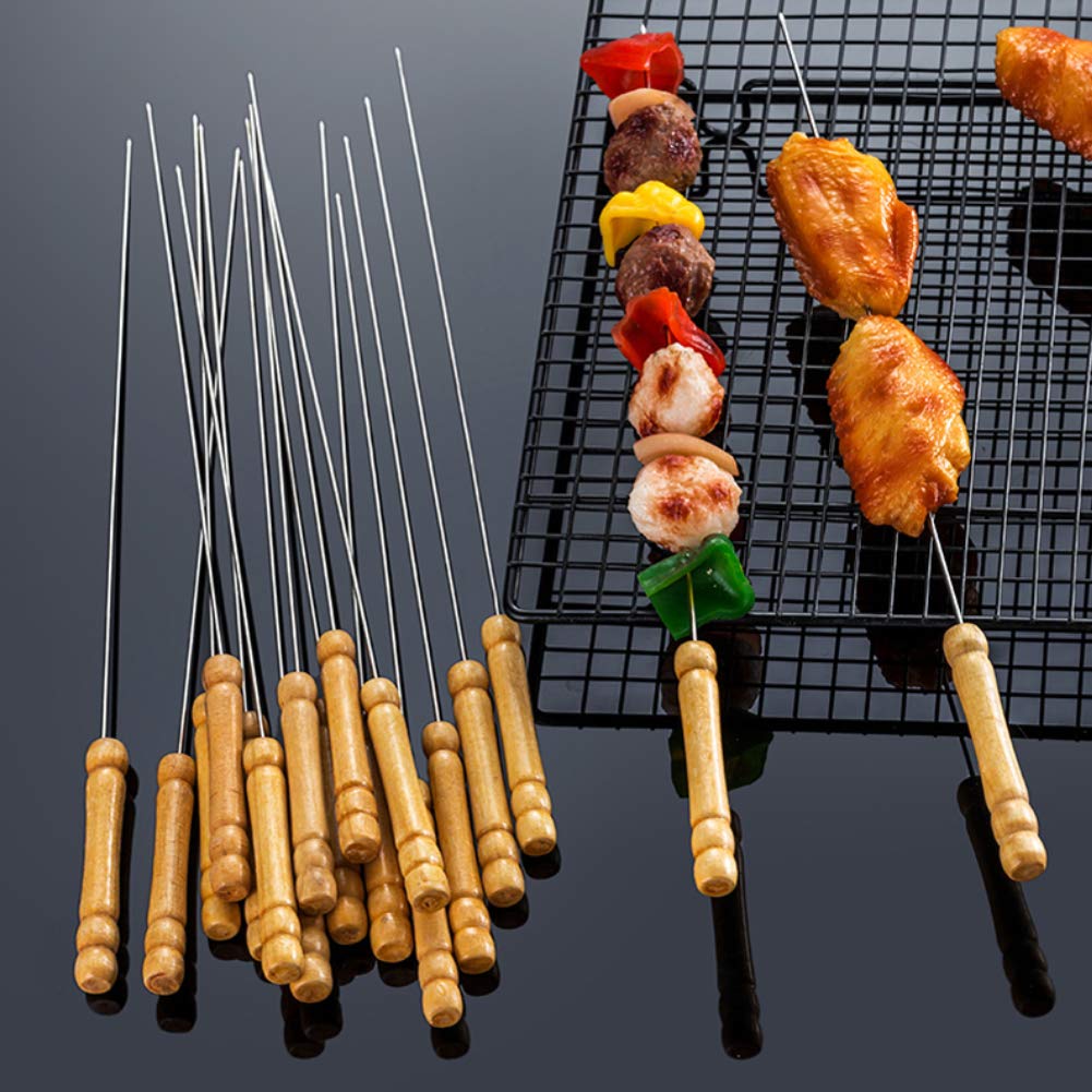 Haksen 12 Pcs Barbecue Skewers With Wood Handle Marshmallow Roasting Sticks Meat Hot Dog Fork Best For Bbq Camping Cookware Camp