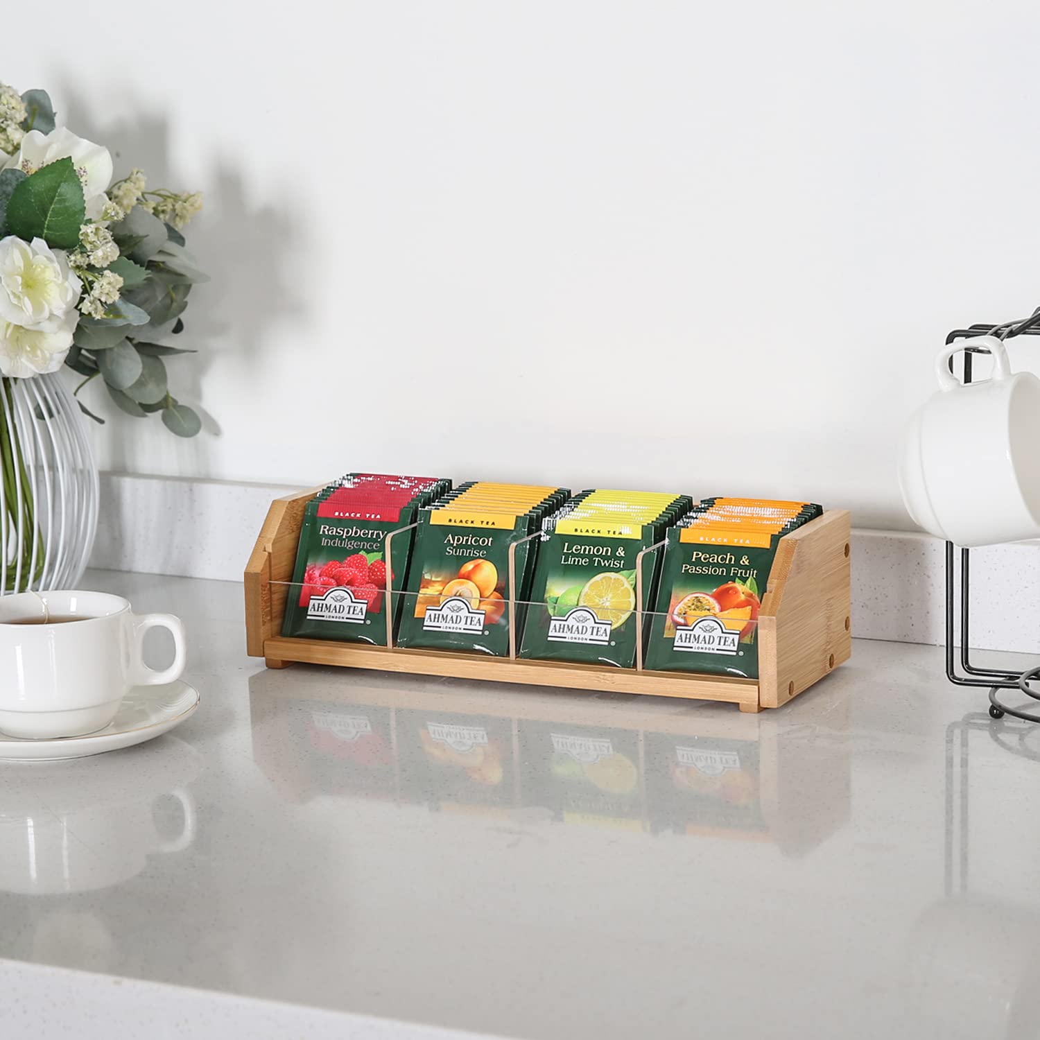 Tiopghad Small Bamboo Tea Bag Organizer Storage Holder For Tea Bags Wood Tea Box Containers Tea Rack Teabag Station Stand For Ca