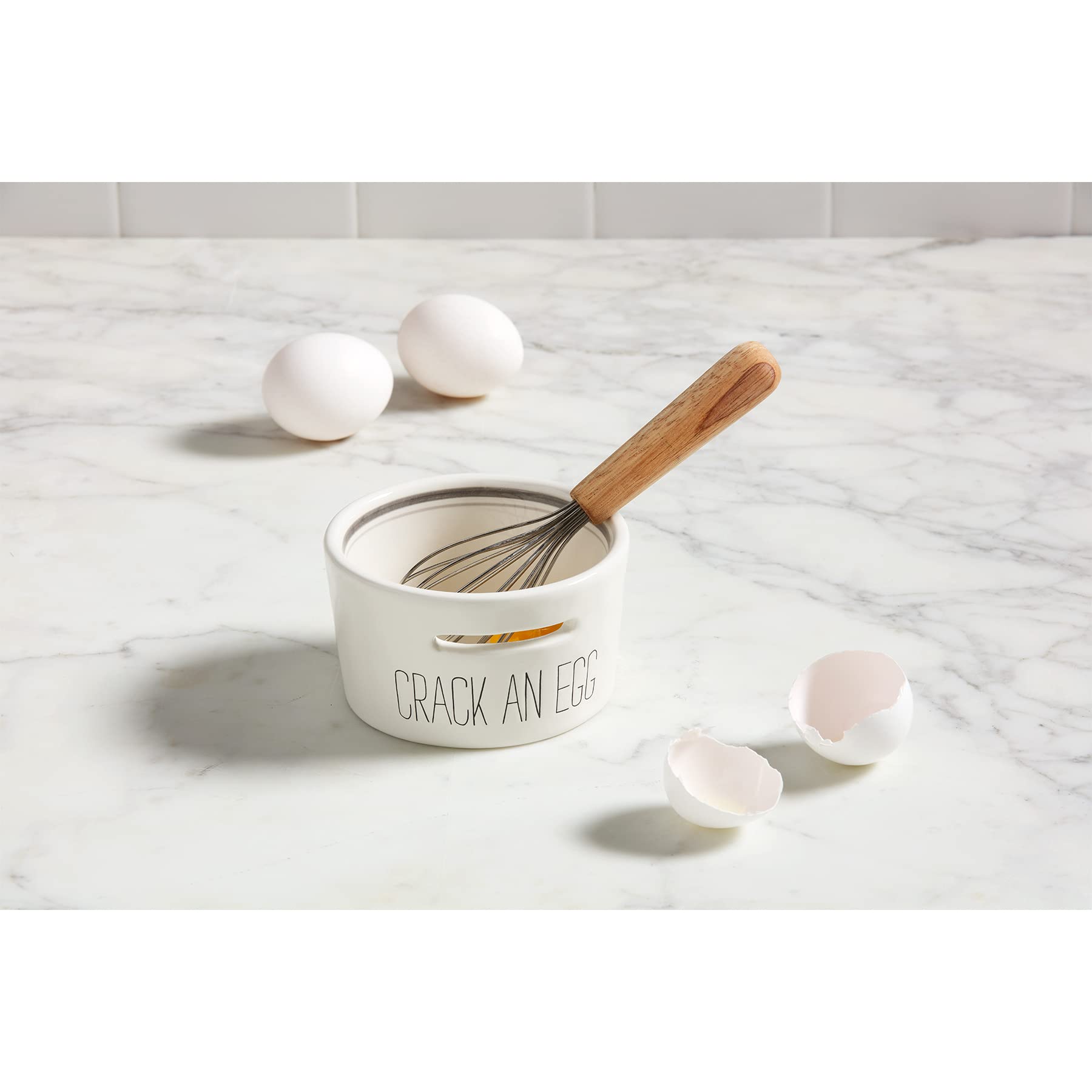 Mud Pie 41540006, Bowl 2 1/2'' X 4 1/4'' Dia 7'' Separator And Mini Whisk, Egg, White