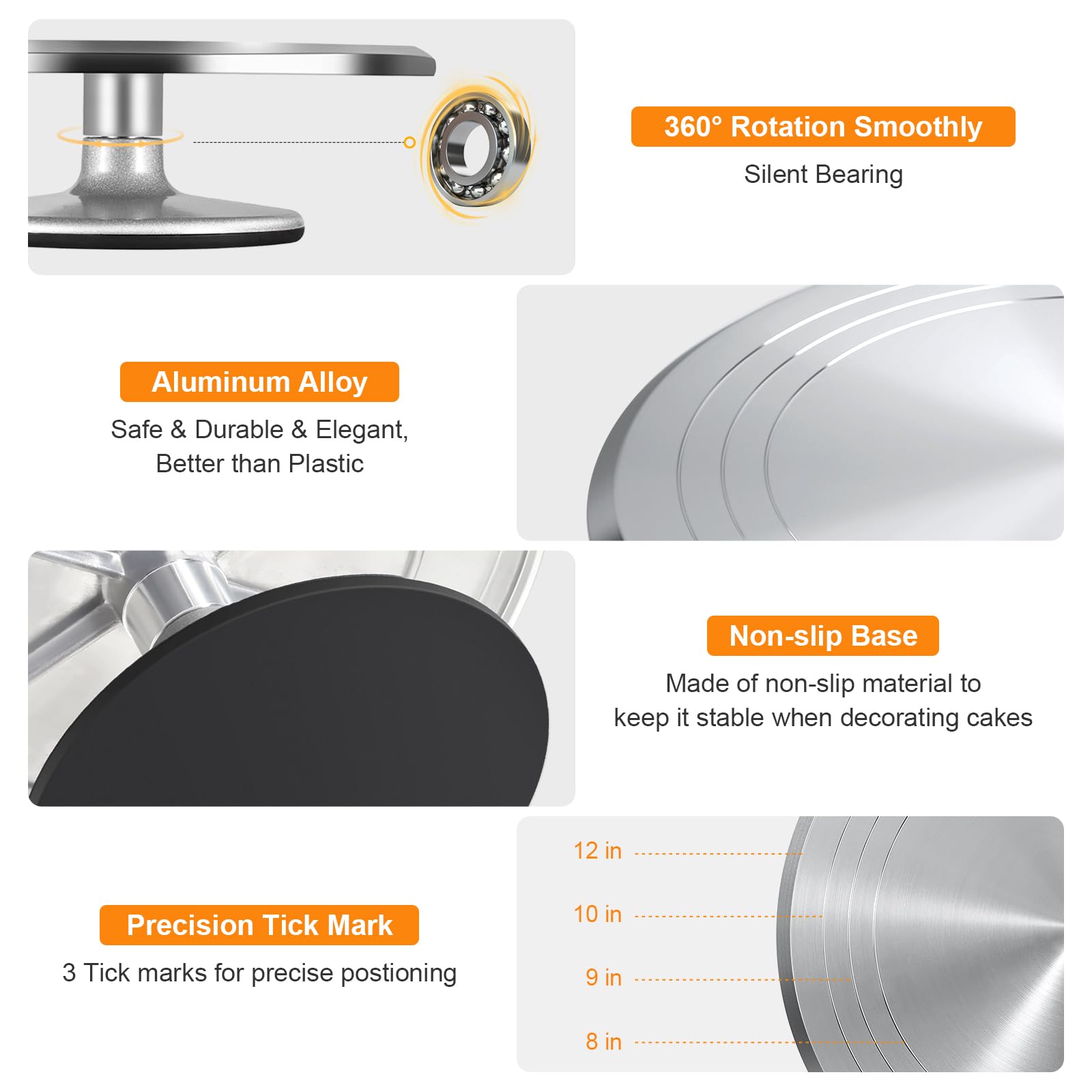 Uten 12 Inch Cake Turntable Cake Decorating Supplies Kit, 33 Pcs Rotating Aluminium Cake Stand Set, Baking Tools With 20 Icing T