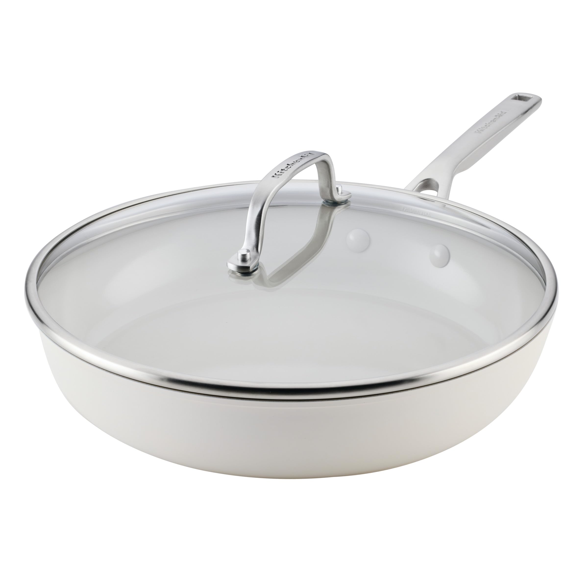KitchenAid Hard-Anodized Ceramic Induction Skillet with Lid, 12.25-Inch Ceramic Frying Pan, Porcelain White