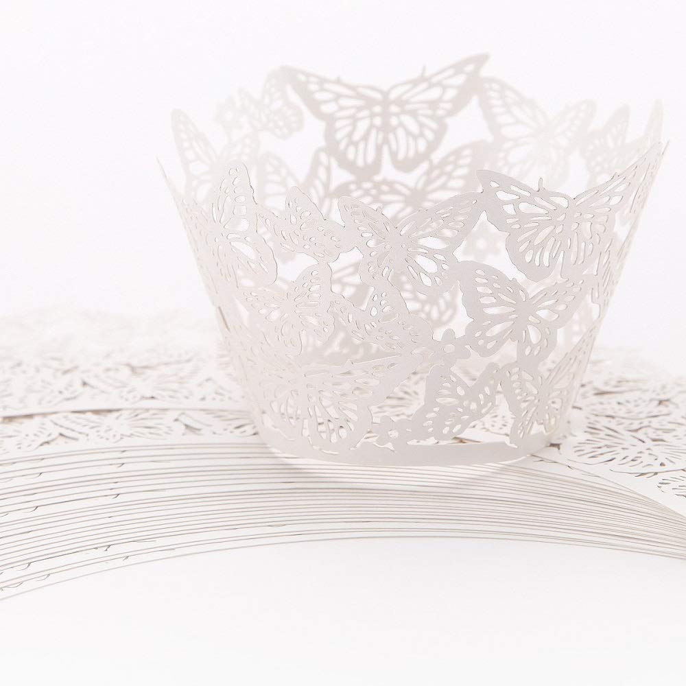 Lds 50Pcs White Butterfly Cupcake Wrappers Lace Cupcake Papers For Party Cake Decoration