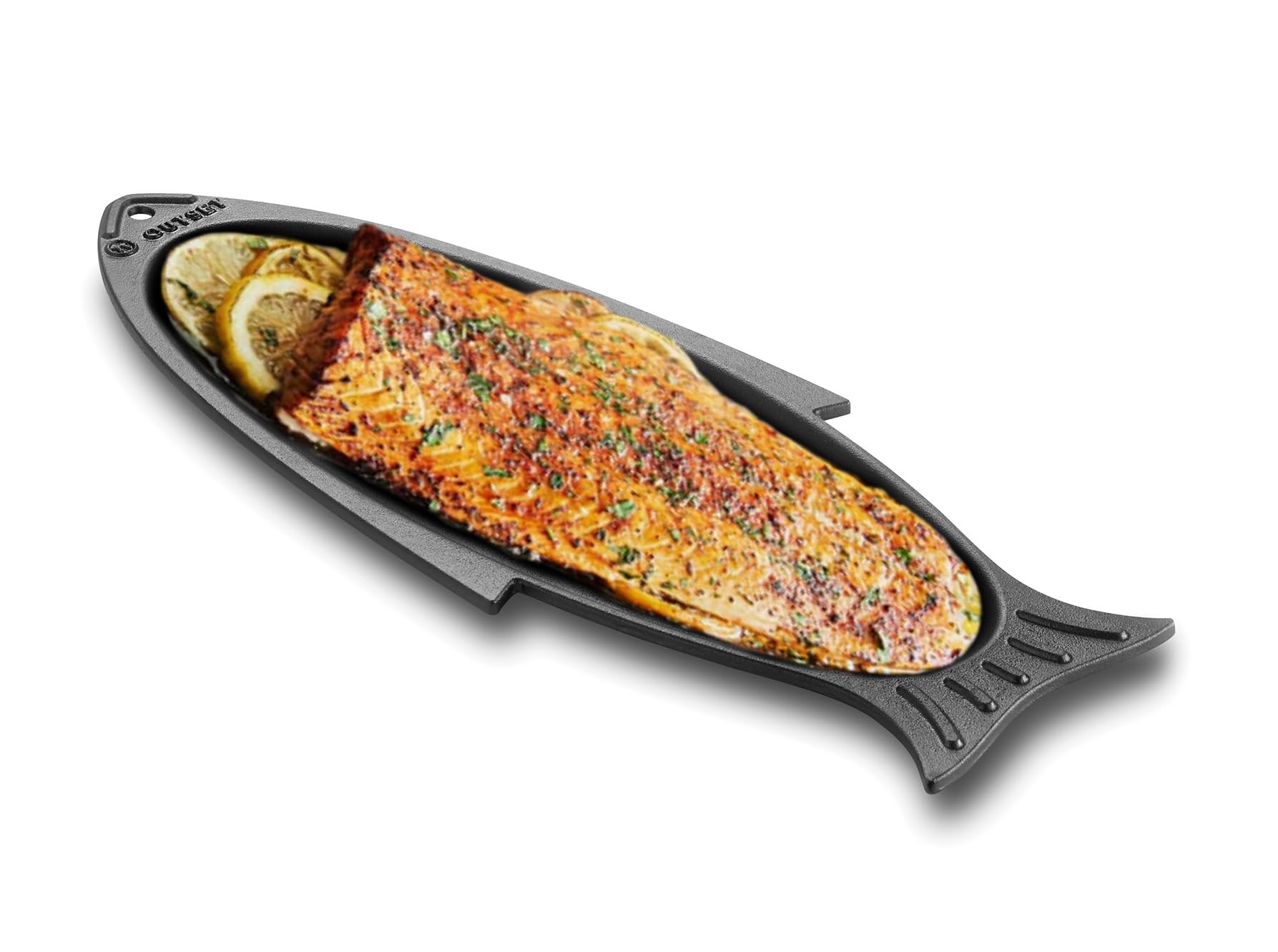 Outset 76376 Fish Cast Iron Grill and Serving Pan Black, 18.9 x 7.28 x 0.98 inches