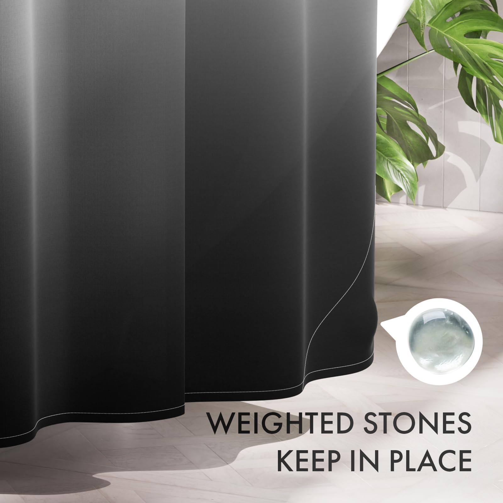 AmazerBath Shower Curtain Sets  Cloth Ombre Black Shower Curtain with 12 Shower Curtain Hooks  Washable Fabric Black and White Shower Curtain  Rustic Farmhouse Bathroom Shower Curtain  72x72 Inches