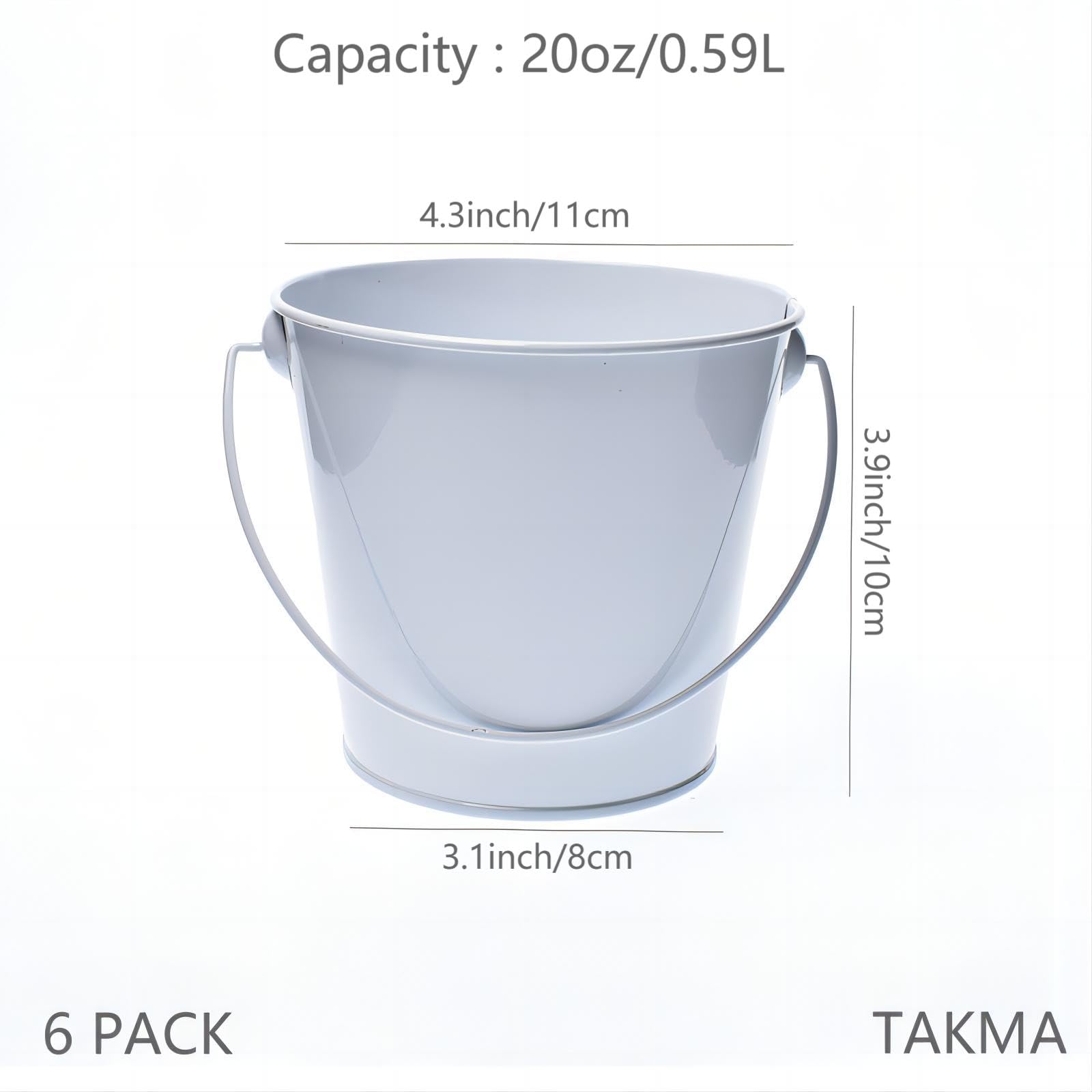Takma Small Metal Buckets With Handle - 6 Pack 4.3 Inch Colored Galvanized Bucket For Kids,Classroom,Crafts,And Party Favors (4.