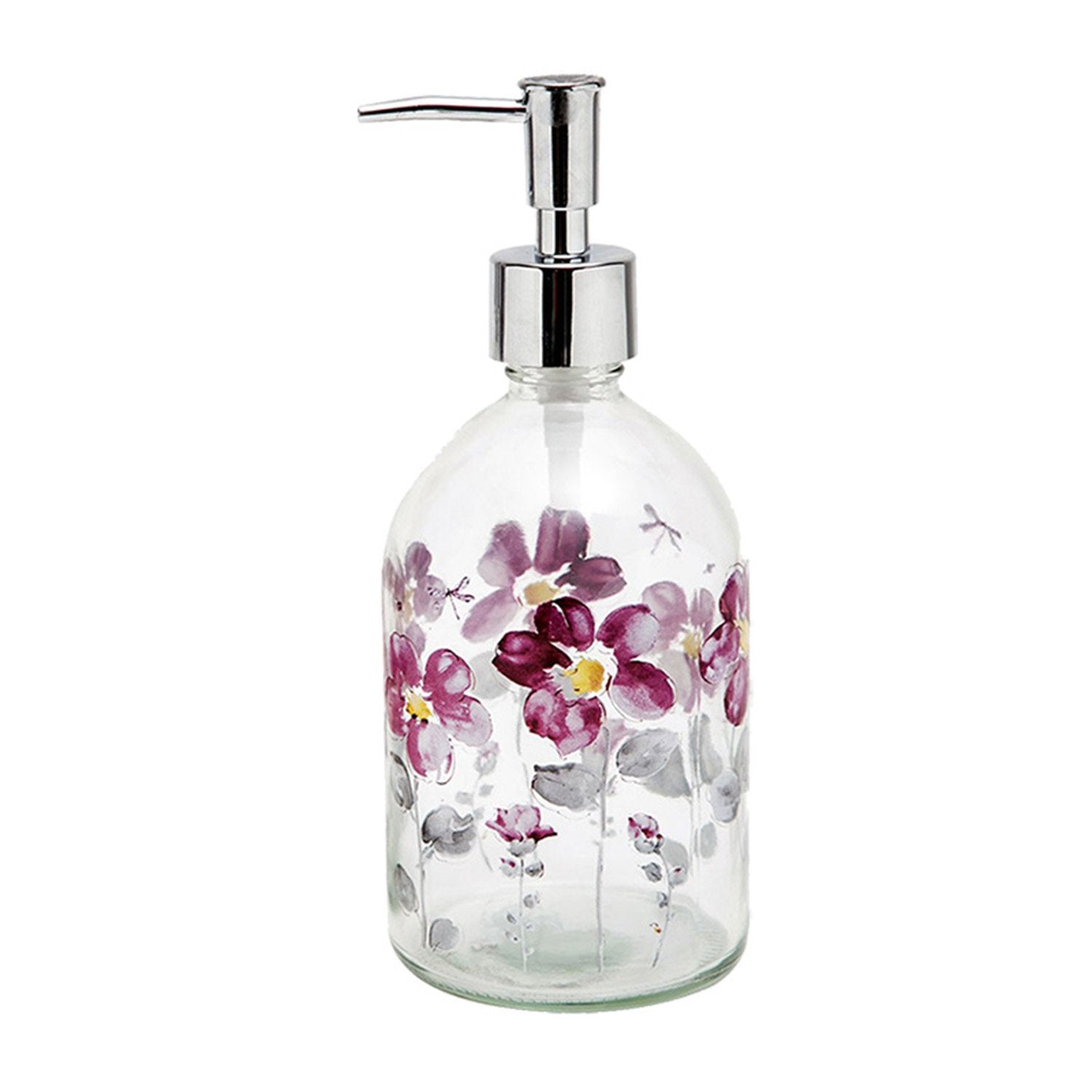 17Oz Flower Glass Soap Dispenser Bottle With Plastic Pump