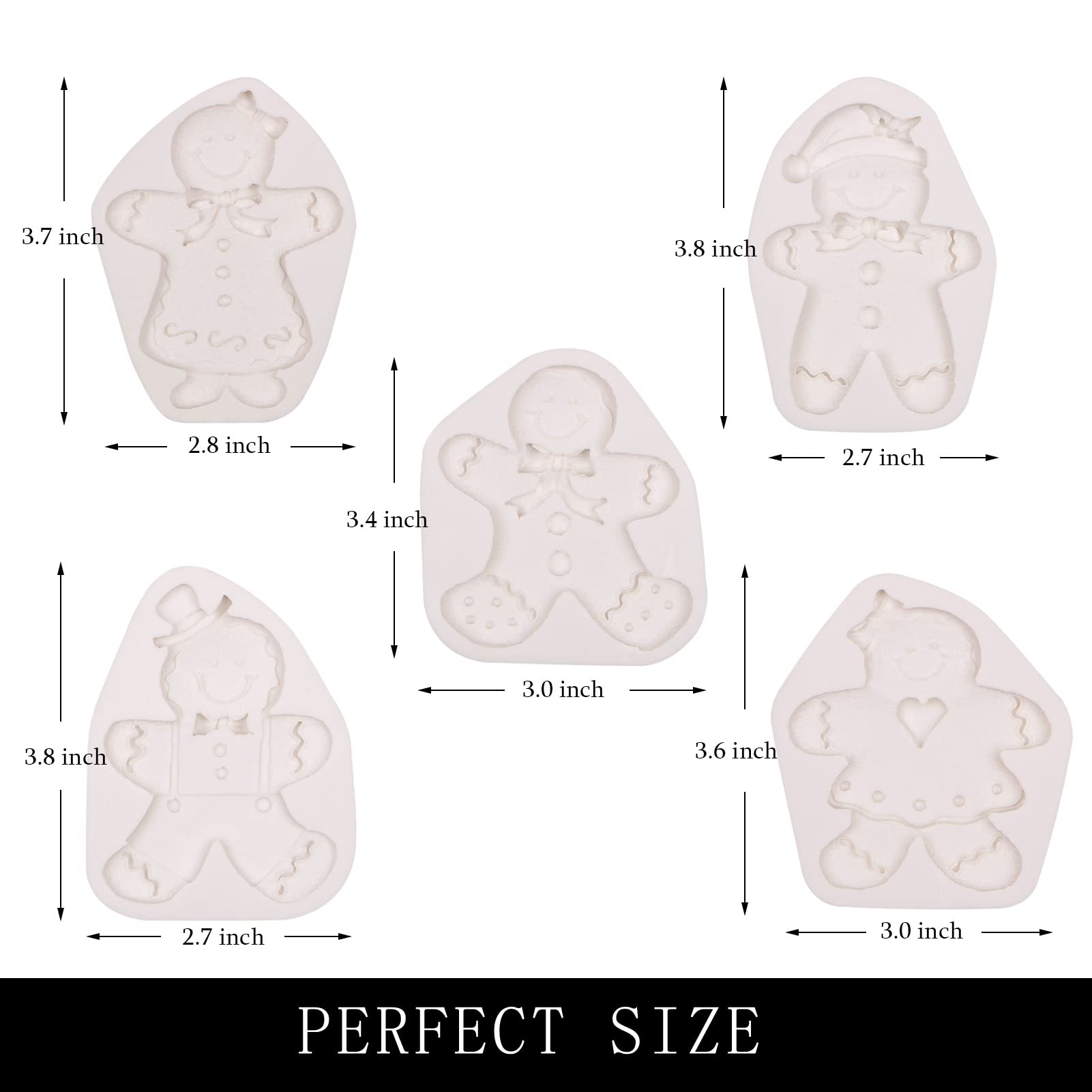 Muyulin Gingerbread Man Silicone Mold, 5 Packs Christmas Cake Decoration Chocolate Molds, For Holiday Candy, Cake Decorating, Cu
