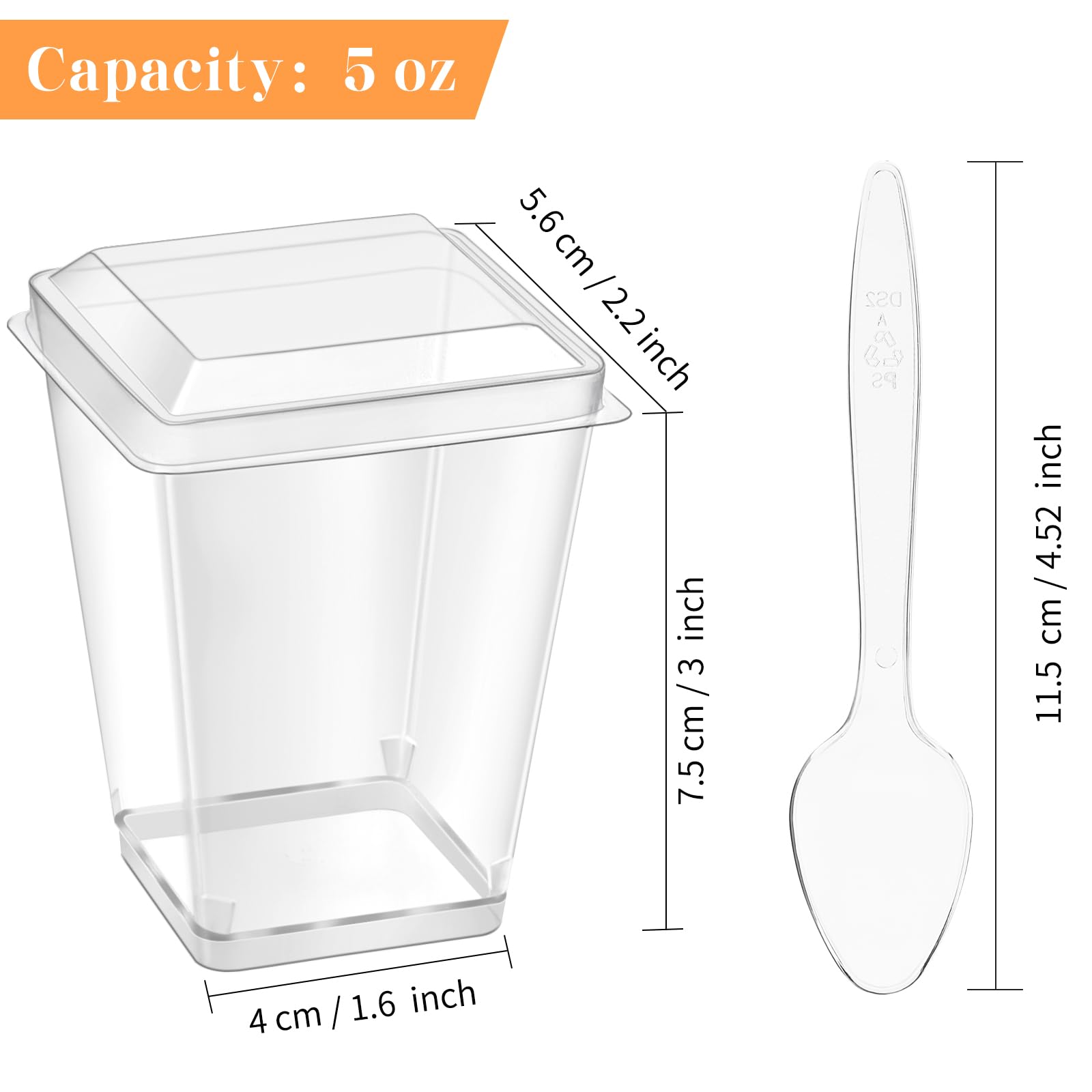 Kucoele 50 Pack 5 Oz Plastic Dessert Cups With Lids And Spoons, Clear Parfait Cups Pudding Cups Mini Party Serving Cups For Appe