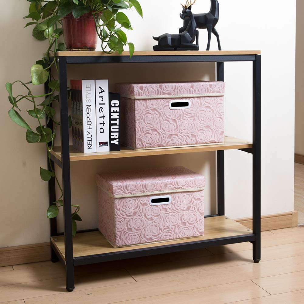 Prandom Collapsible Storage Boxes With Lids Fabric Decorative Storage Bins Cubes Organizer Containers Baskets With Cover Handles