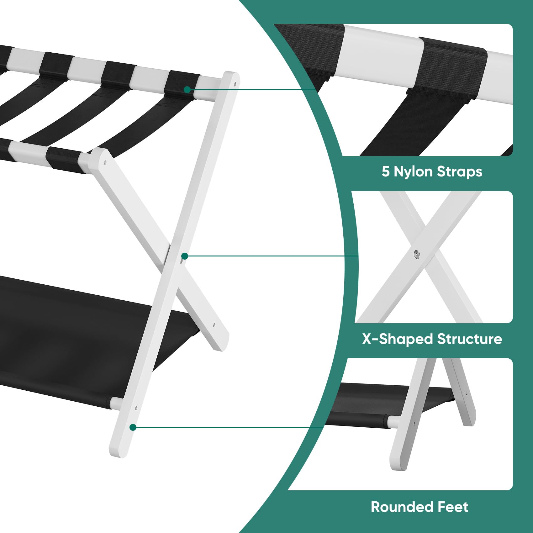 Smuxee White Bamboo Luggage Rack For Guest Room, Foldable Suitcase Stand With Storage Shelf, Easily Assembled Luggage Stand With