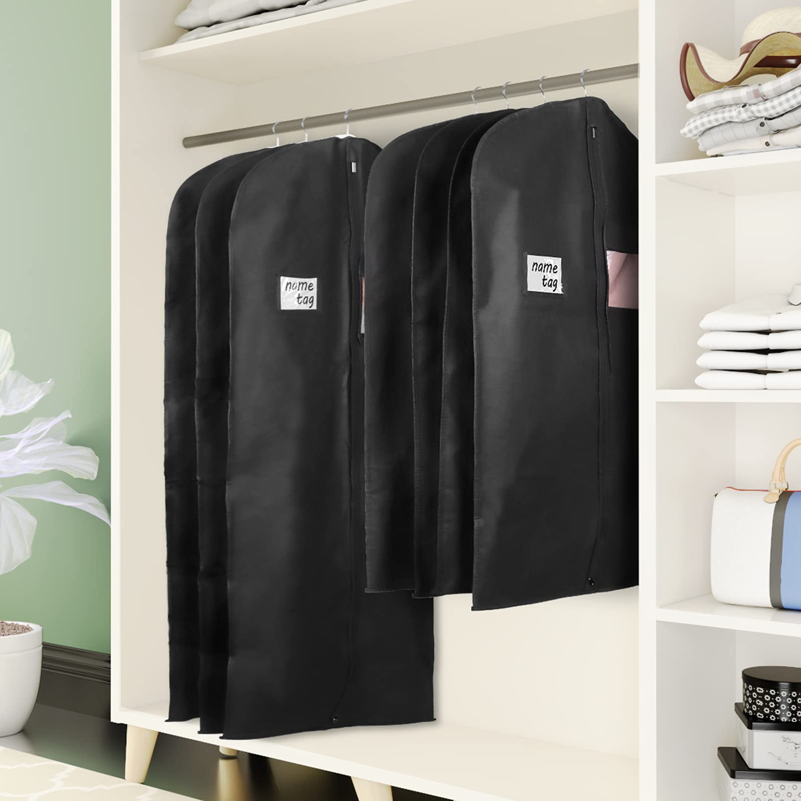 KEEGH Garment Bags for Hanging Clothes 60'' (Set of 6) Dress Bags for Gowns Long Dress Bags for Closet Storage with Zipper and Eye-Hole for Folding for Suit Coats Dresses  Black