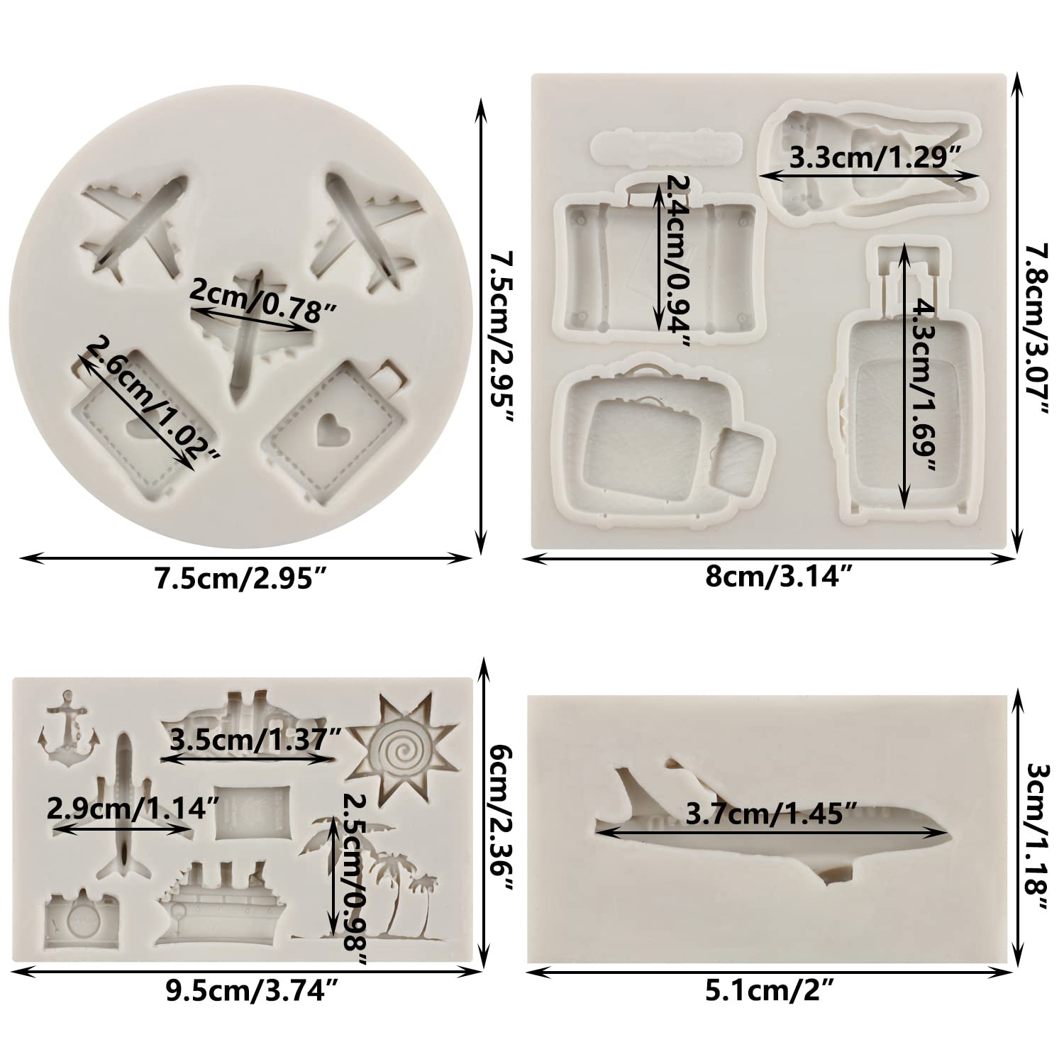 Sijiangmold Airplane Silicone Mold Summer Vocation Travel Fondant Molds Seaside Holiday Silicone Mold For Travel Luggage Bag Cho