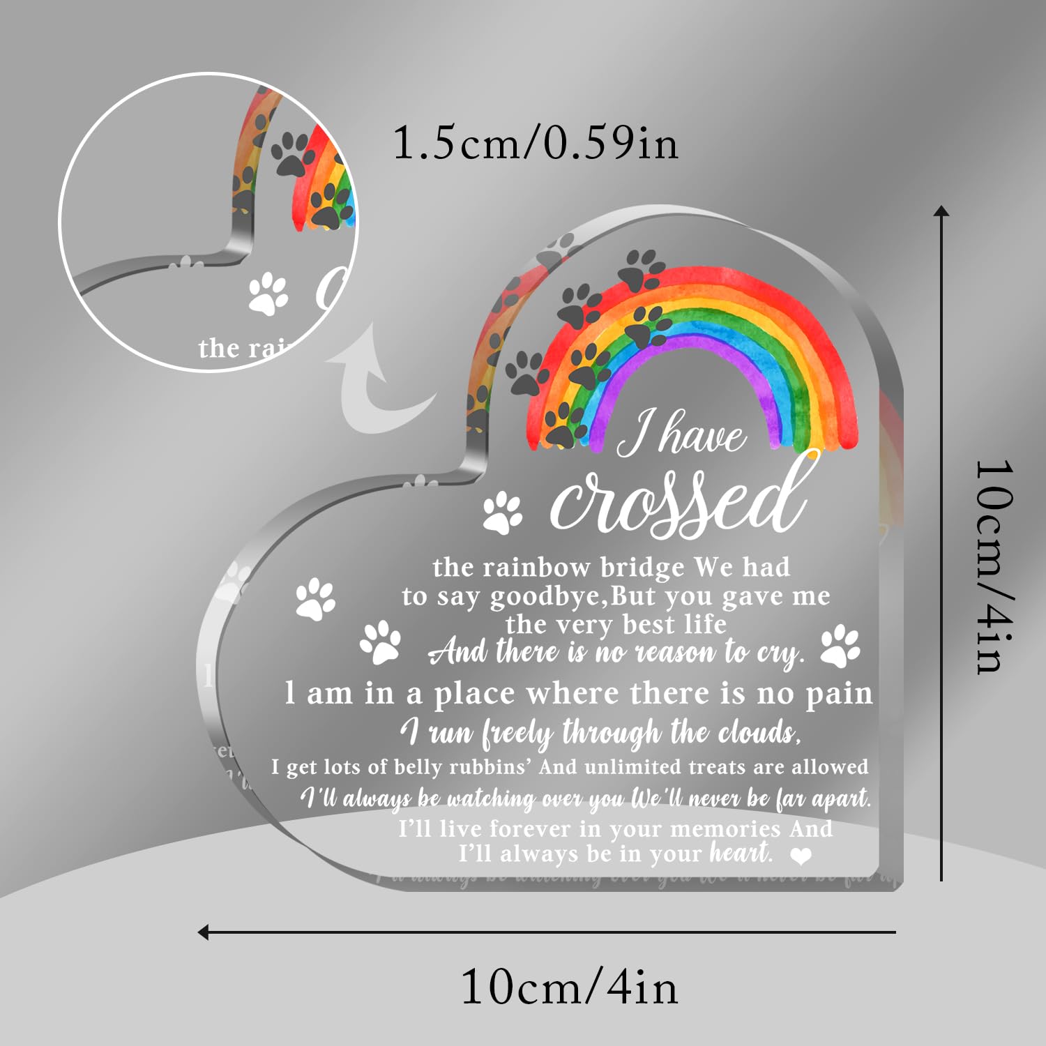 Pet Memorial Gifts, Sympathy Gifts for Loss of Dog Cat, Pet Sympathy Gifts, Pet Memorial Acrylic Rainbow Bridge Decorations, Ber