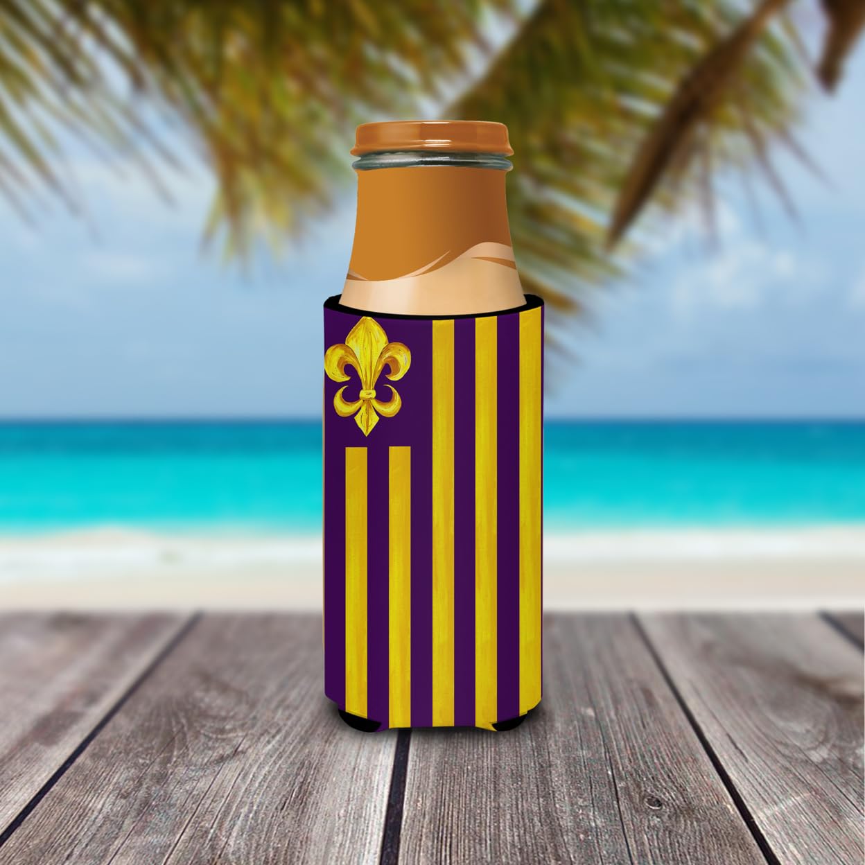 Purple and Gold Fleur de lis Ultra Beverage Insulators for slim cans 8201MUK