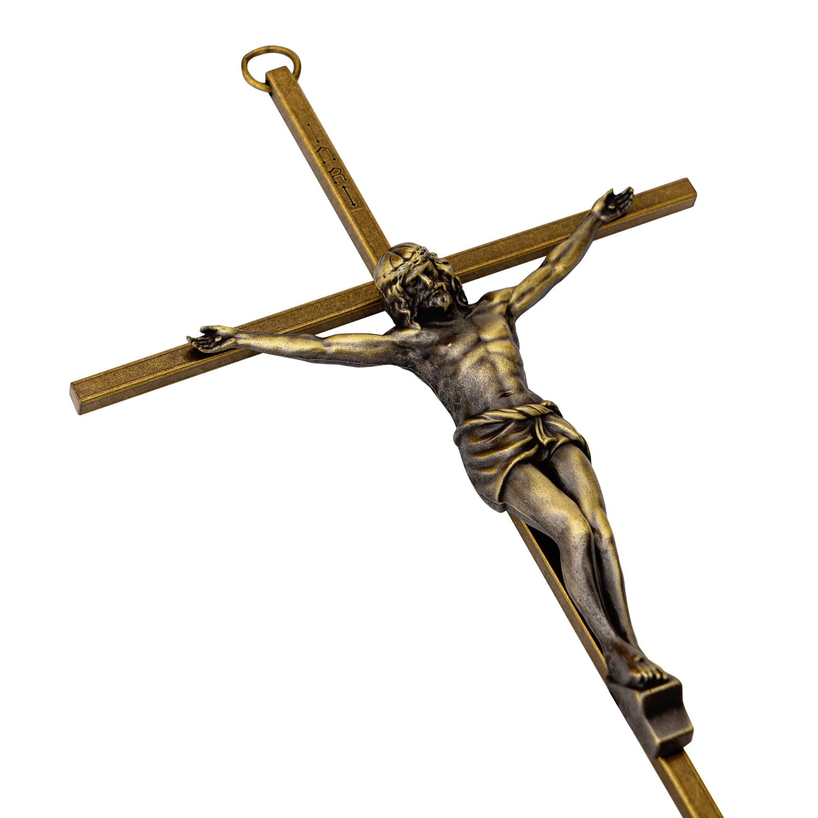 KUXBET Crucifix Wall Cross, Metal Vintage Wall Hanging Cross,10inch Antique Brass Jesus Crucifix Home D  cor