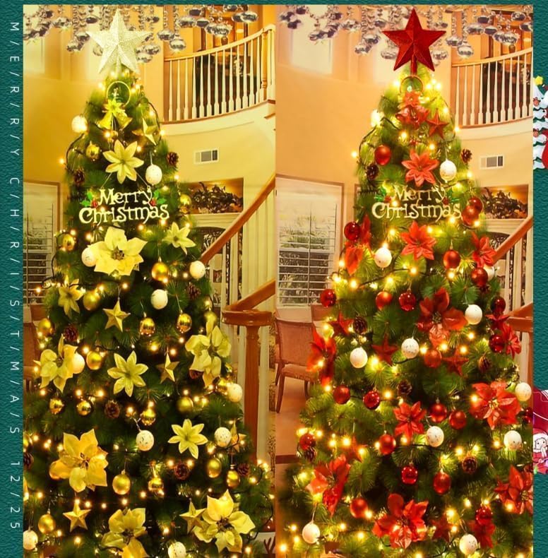 YYCRAFT Glitter Star Tree Topper 6 Inch Christmas Decoration-2 Pack,White