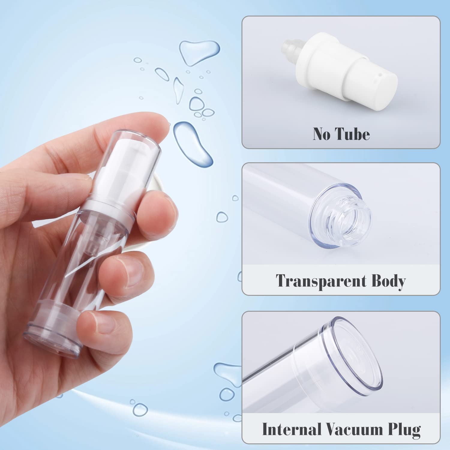 20Pcs 5Ml/0.17Oz Airless Pump Bottle Refillable Plastic Airless Vacuum Dispenser Portable Clear Cosmetic Sample Vial Container J