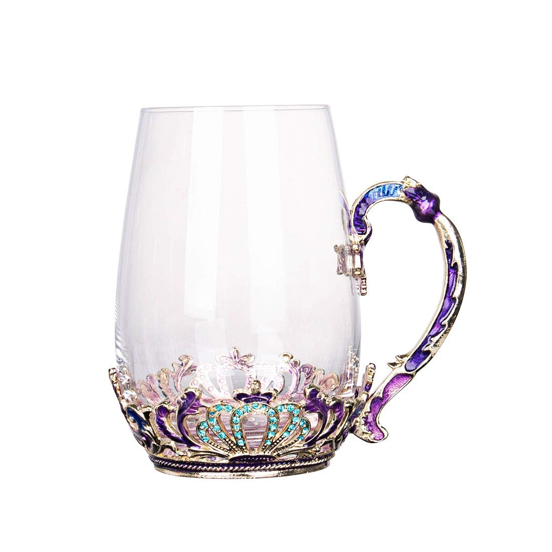 Swthony Glass Tea Cup Mug With Spoon European Style Carved Flower Glass Coffee Mugs Cups Set Rhinestone Glass Drinking Fancy Tea