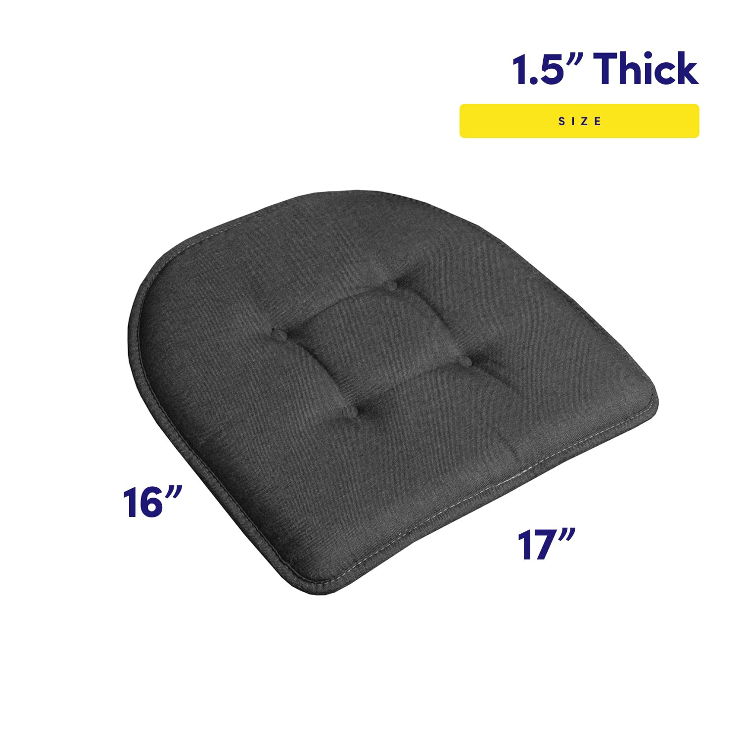 Sweet Home Collection Chair Cushion Memory Foam Pads Tufted Slip Non Skid Rubber Back U-Shaped 17 x 16 Seat Cover, 2 Count (Pack