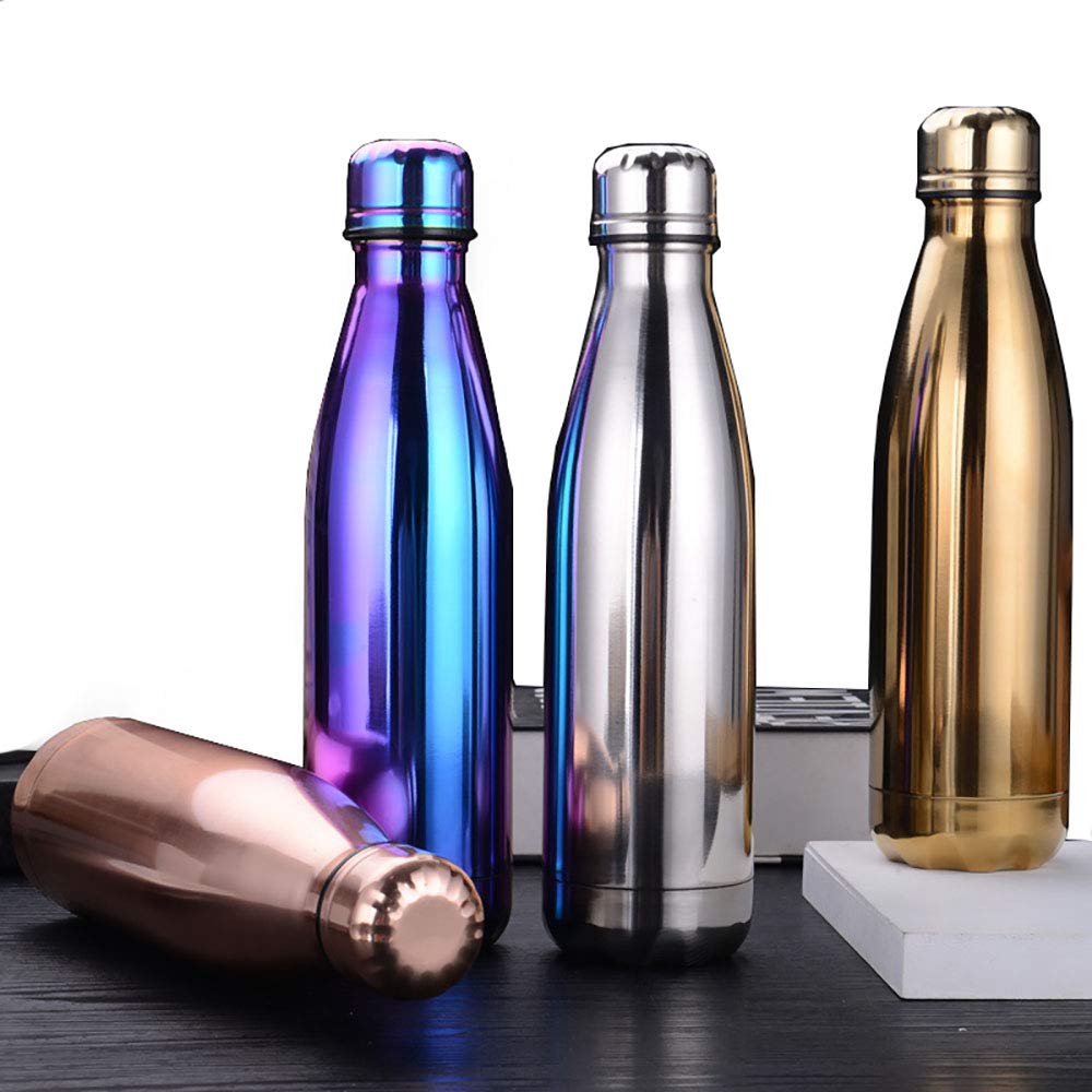 Jpojpo Vacuum Insulated Water Bottle, Insulated Cup Holder Plating Colorful 500Ml Stainless Steel Double Wall For Outdoor Sports