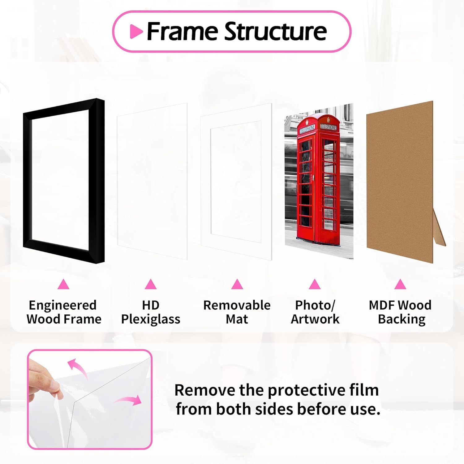 HOMERHYME 5x7 Picture Frame Set of 8, Black Photo Frames for Gallery Wall Mounting or Table Display, Display Pictures 4x6 with M