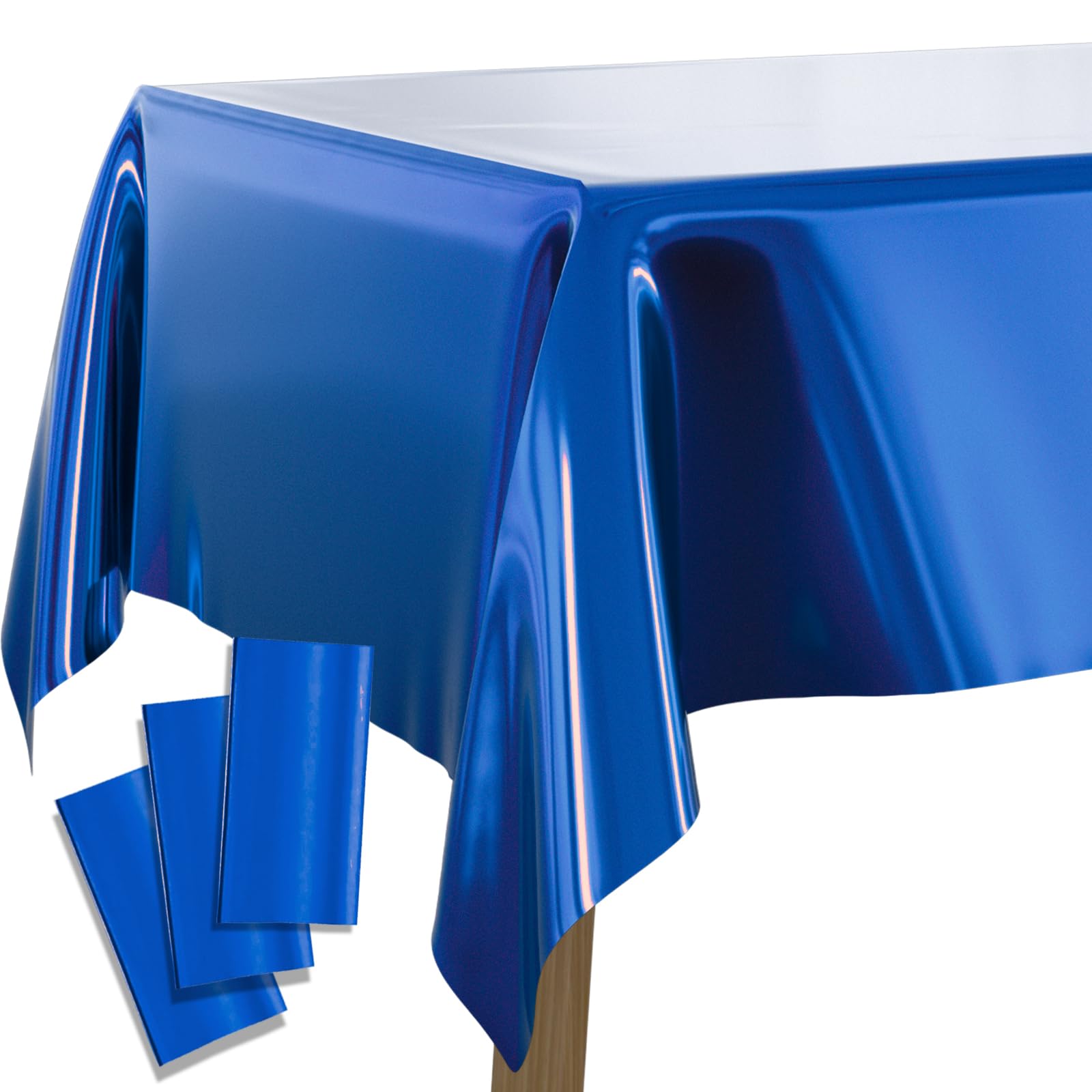 Partywoo Blue Foil Tablecloth, 3 Pack 54 X 108 Inch Rectangle Tablecloth, Foil Tablecloth For 6 To 8 Foot Table, Metallic Table