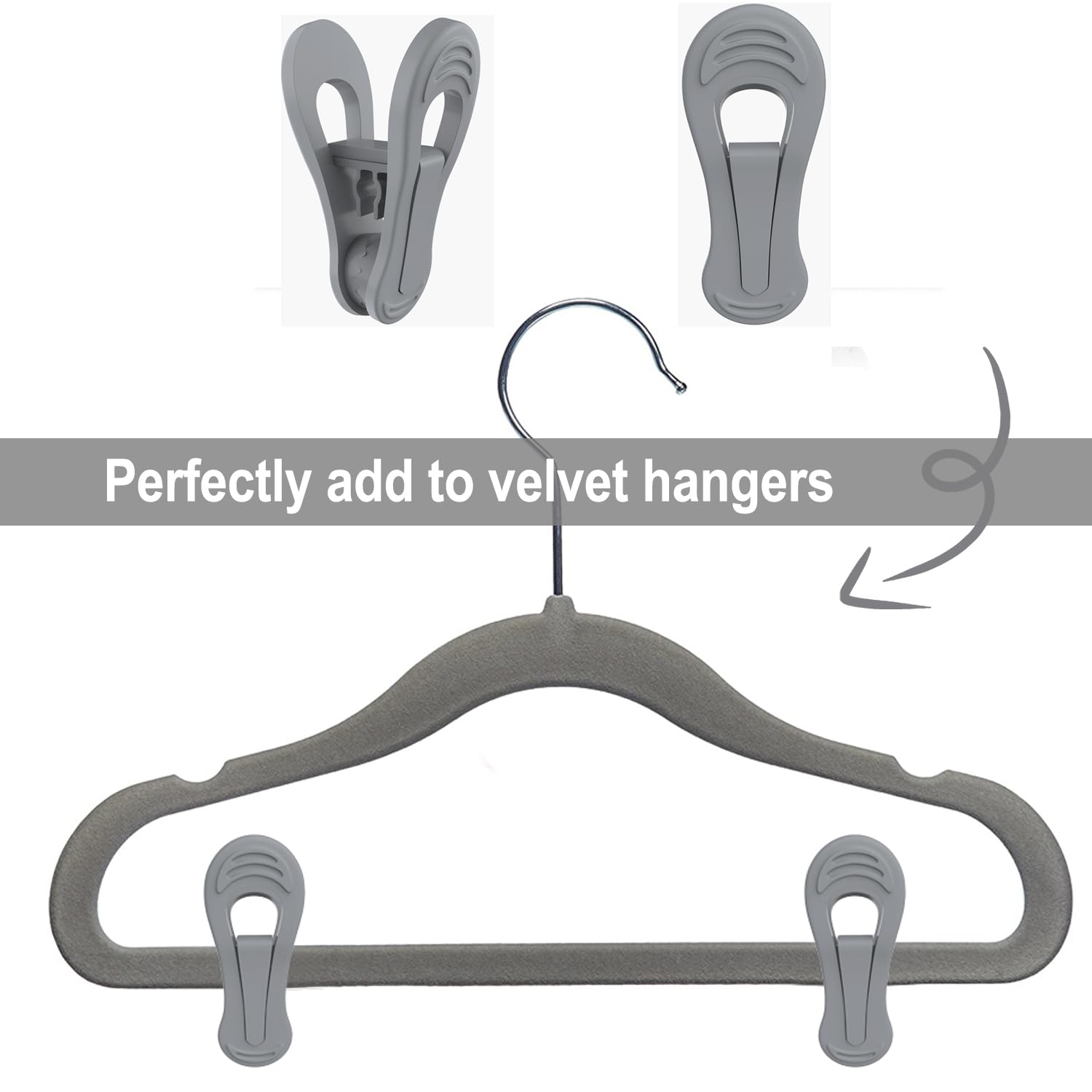 Tofiigrem Grey Hanger Clips 50 Pack, Multi-Purpose Plastic Clips Easily Add On Plastic Clothes Hangers Velvet Hanger, Clothes-Pi