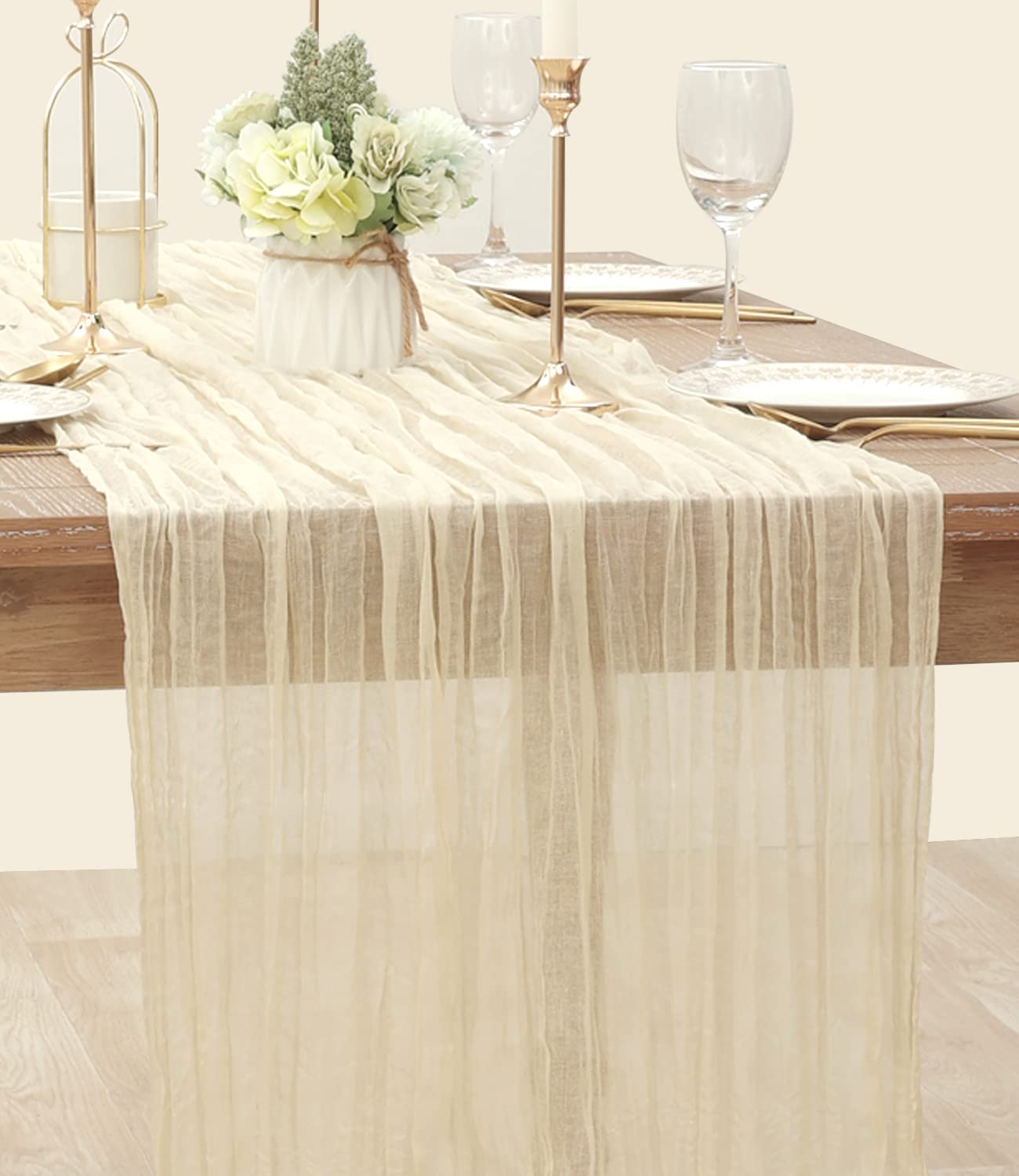 Socomi Cheesecloth Table Runner 14Ft Gauze Boho Rustic Beige Cheese Cloth Table Runner For Baby Shower Decoration Wedding Easter