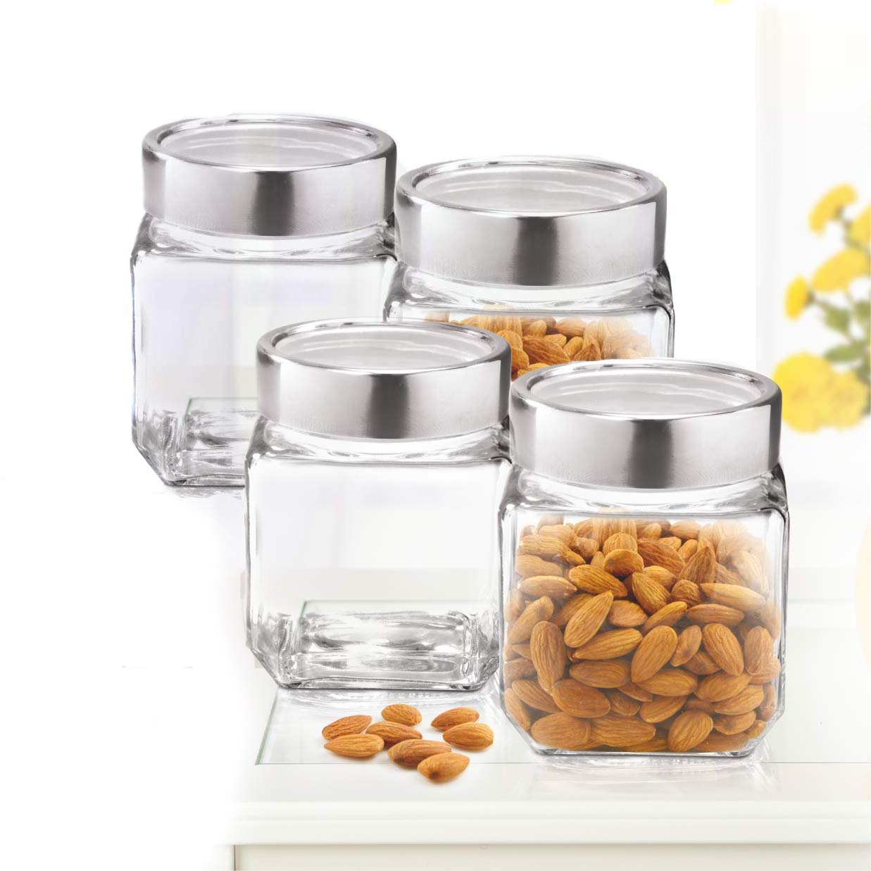 Vency Cube Jar 580Ml, Transparent Storage Container Glass Jar For Spices And More (Set Of 4)