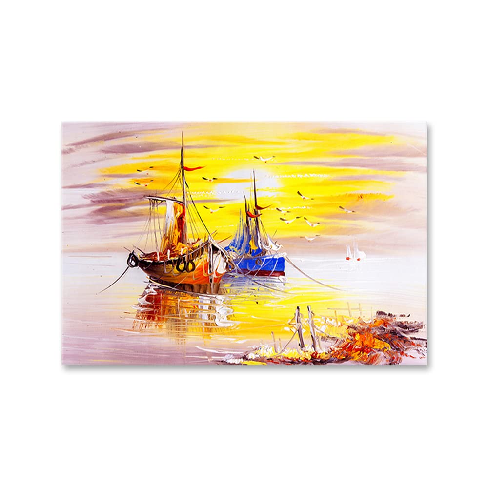 999Store Wooden Stretched Framed Painting Wall Decor Paintings With Frame Seascape With Boats Wall Frames Canvas Modern Stylish