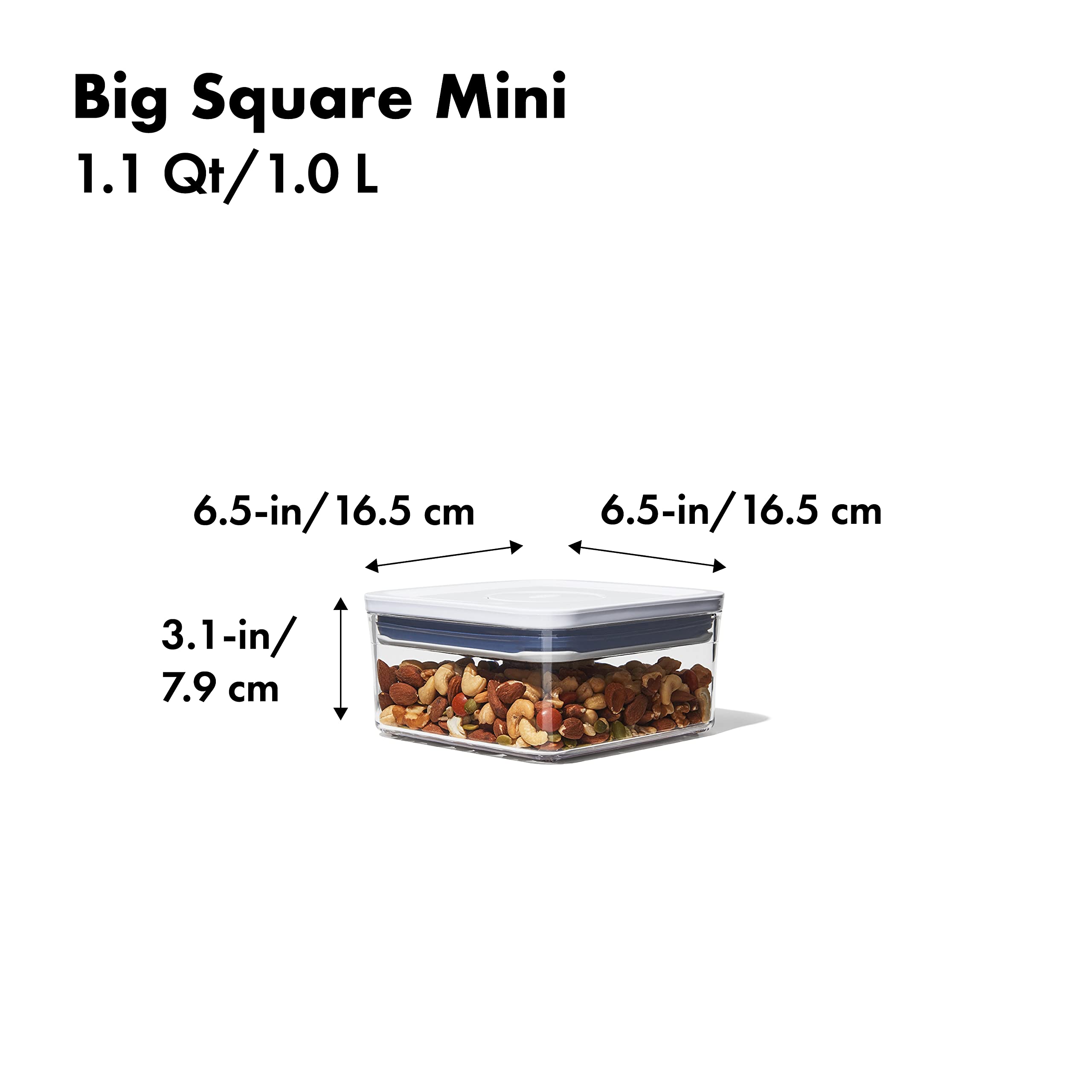 Oxo Good Grips Pop Container - Airtight Food Storage - Big Square Mini 1.1 Qt Ideal For Tea Bags, Baking Supplies, Nuts Or Snack